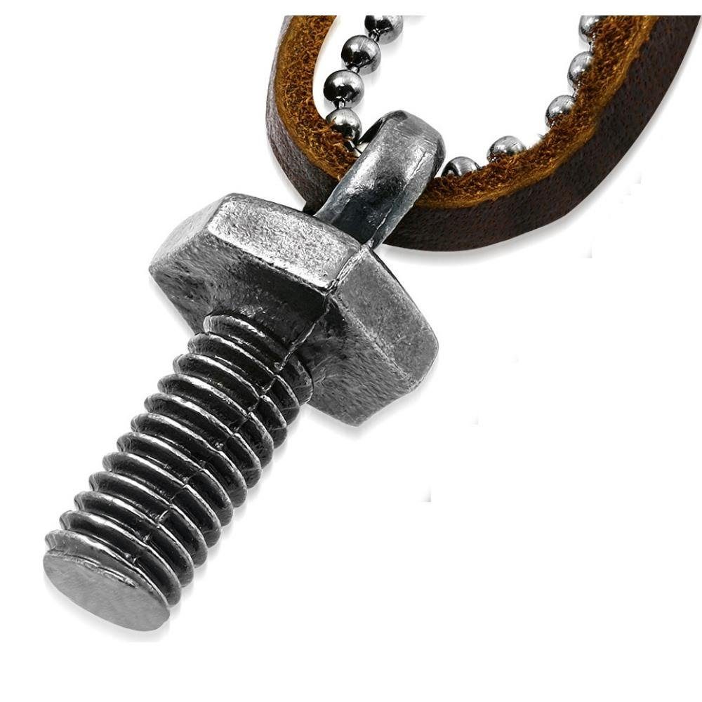 Kette aus Halskette (1-tlg), für braun Schraube Necklace Herren Messing / BUNGSA Anhänger verschiedene Leder Lederband Biker
