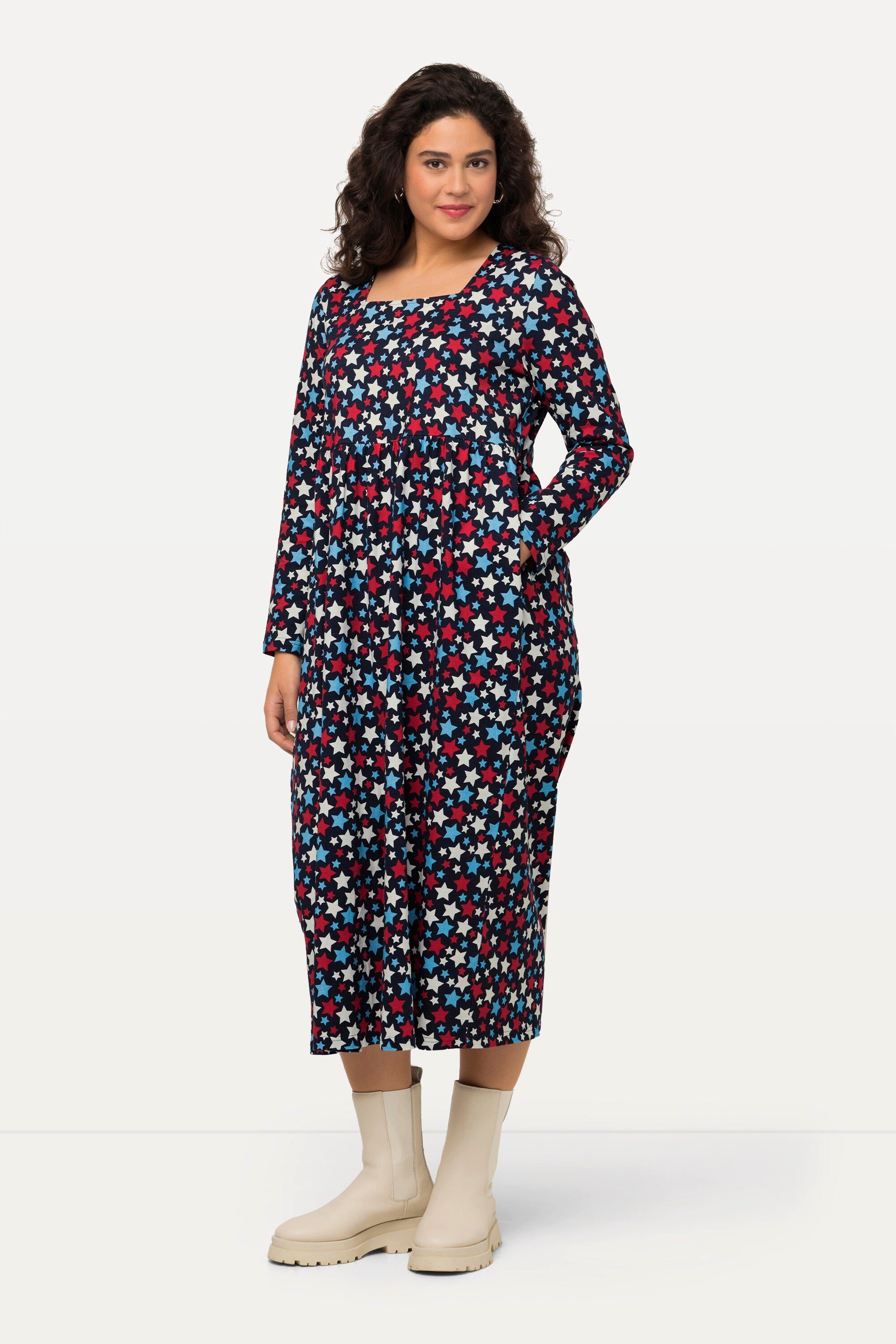 Maxikleid Kleid Jersey mit Sterne A-Linie Carree-Ausschnitt