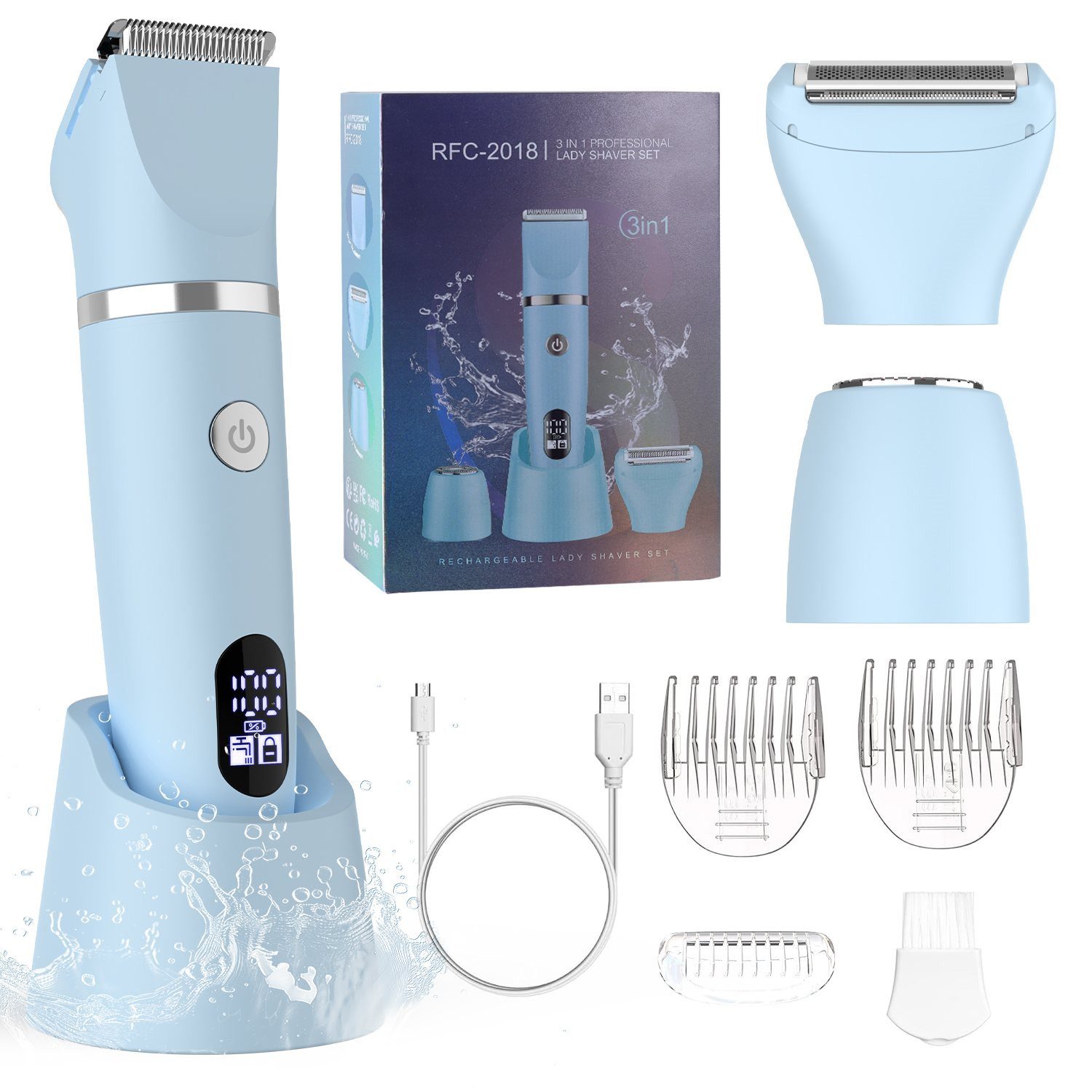 Scttomon Epilierer RFC-2018, Aufsätze: 1 St., Damenrasierer, Gesichtshaartrimmer, 3-in-1, Wet&Dry