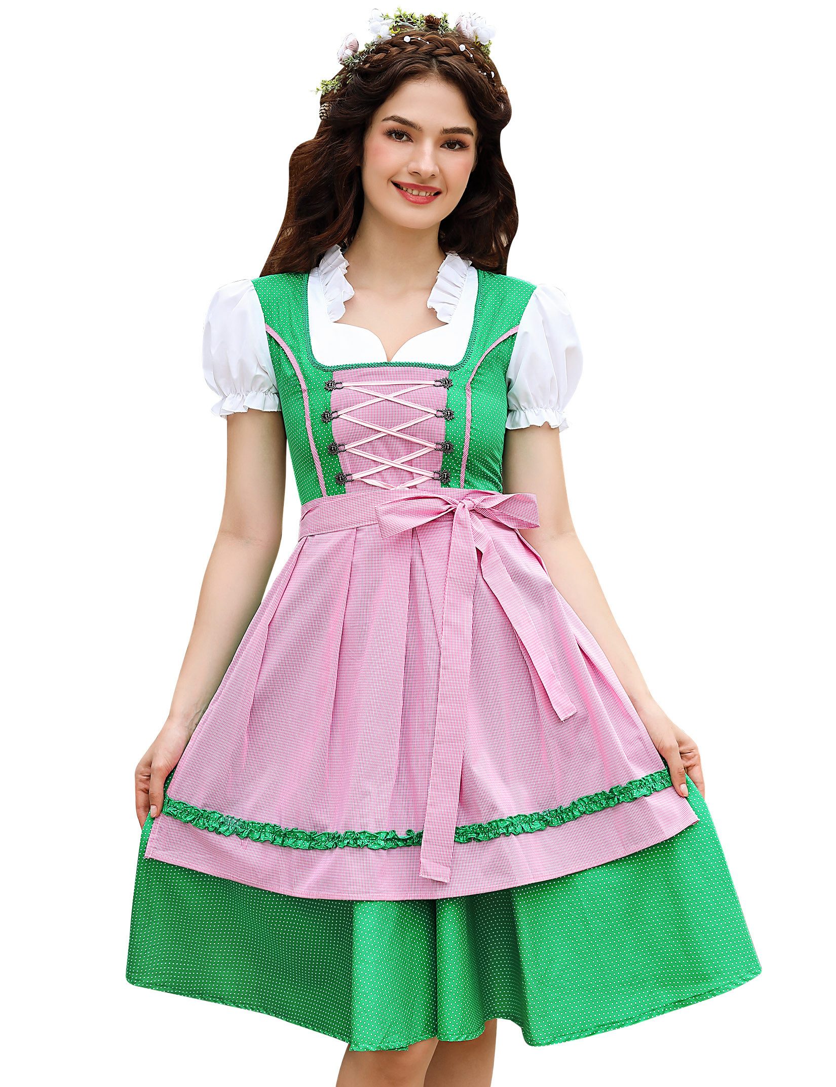 MODISFRAU Dirndl Damen 2tlg. Trachtenkleid mit Schürze für Oktoberfest