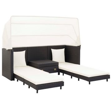 vidaXL Loungesofa Ausziehbares 3-Sitzer-Schlafsofa mit Dach Poly Rattan Schwarz, 1 Teile