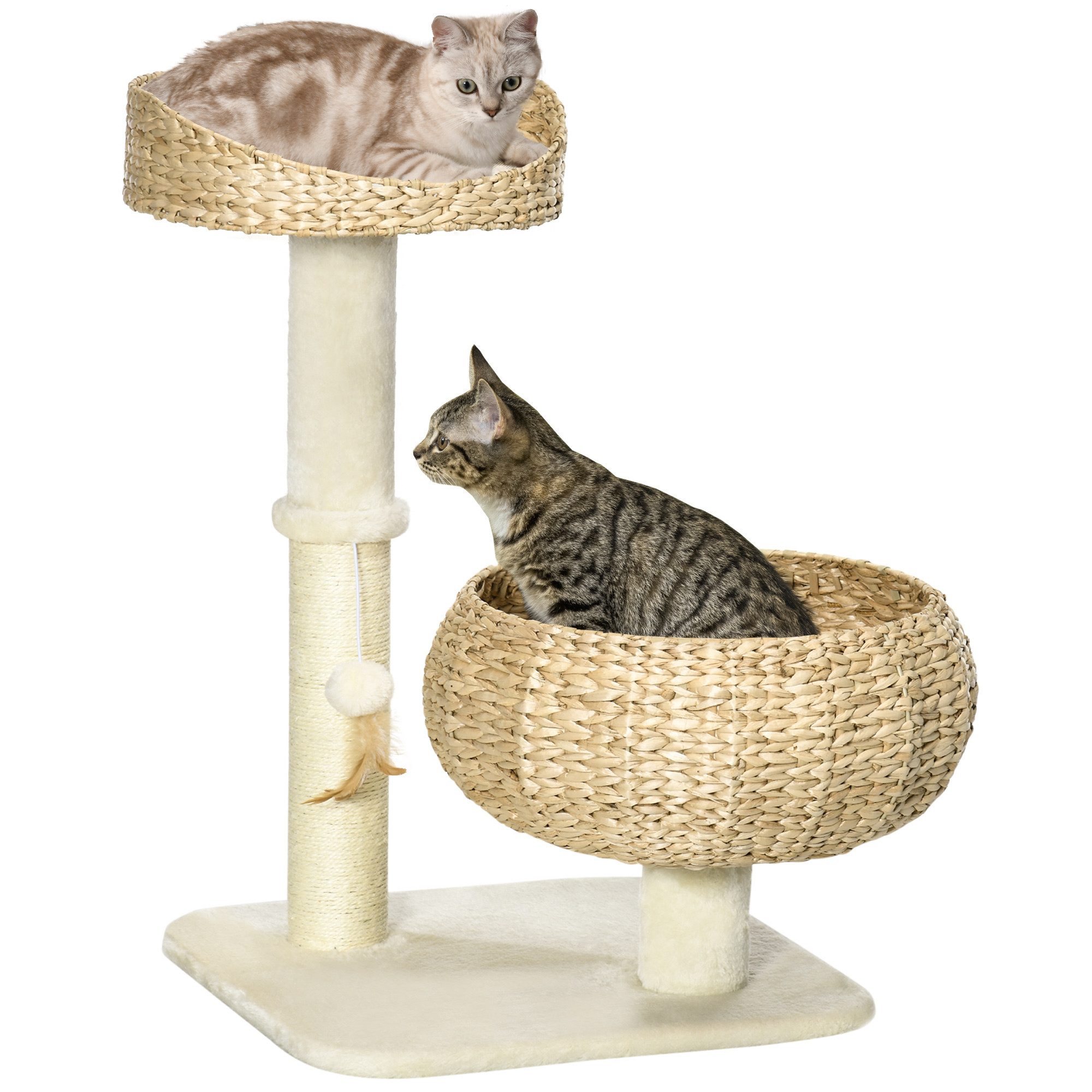 PawHut Kratzbaum Kletterbaum mit 2 Katzenbetten, waschbaren Подушки, Beige+Cremeweiß, 48B x 48T x 72H cm