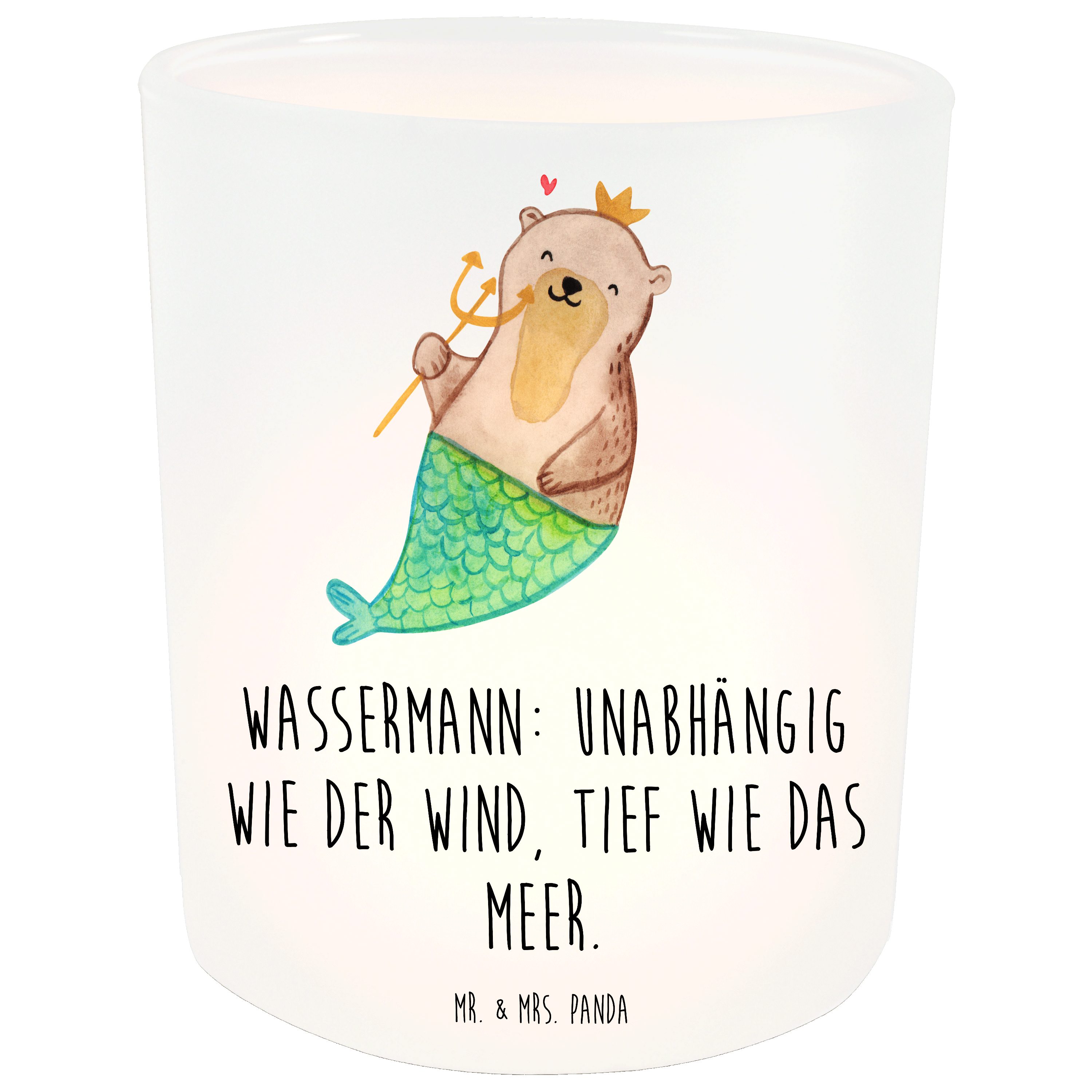 Mr. & Mrs. Panda Windlicht Wassermann Astrologie - Transparent - Geschenk, Teelichthalter, Gebur (1 St)
