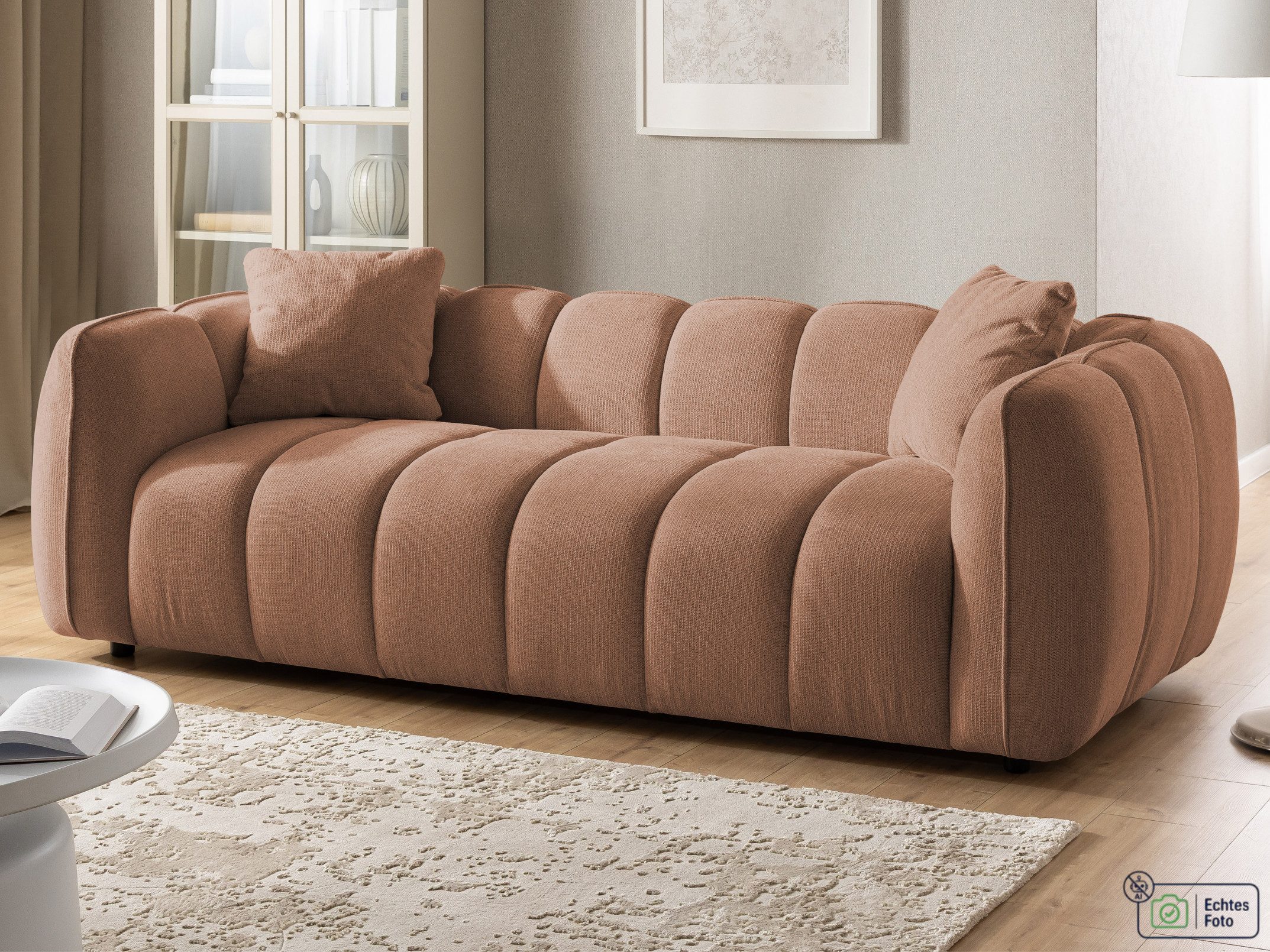 S-Style Möbel Sofa 3-Sitzer Nubira in tief gesteppter Bubble-Optik aus Strukturstoff, mit modernem Design und Wellenfederung