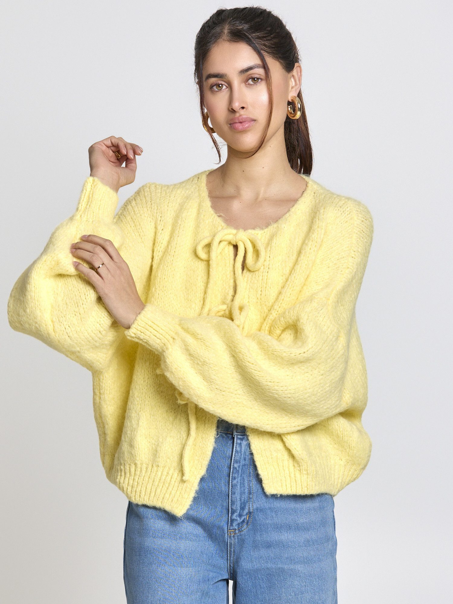 Lilavie Cardigan Miaa One Size kuscheliger Grobstrick mit Bindebändern günstig online kaufen