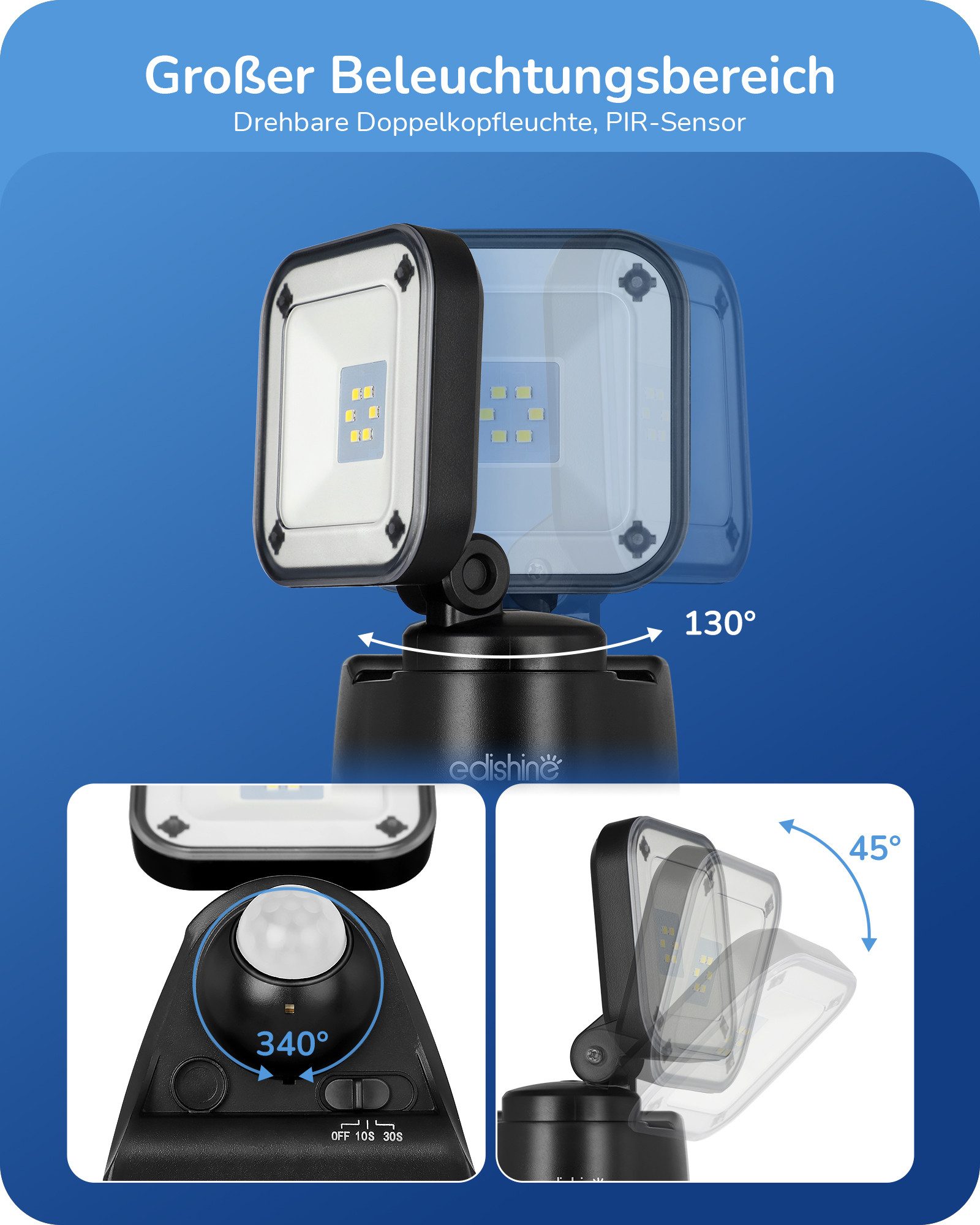 EDISHINE LED Wandstrahler mit Bewegungsmelder Außen, günstig online kaufen