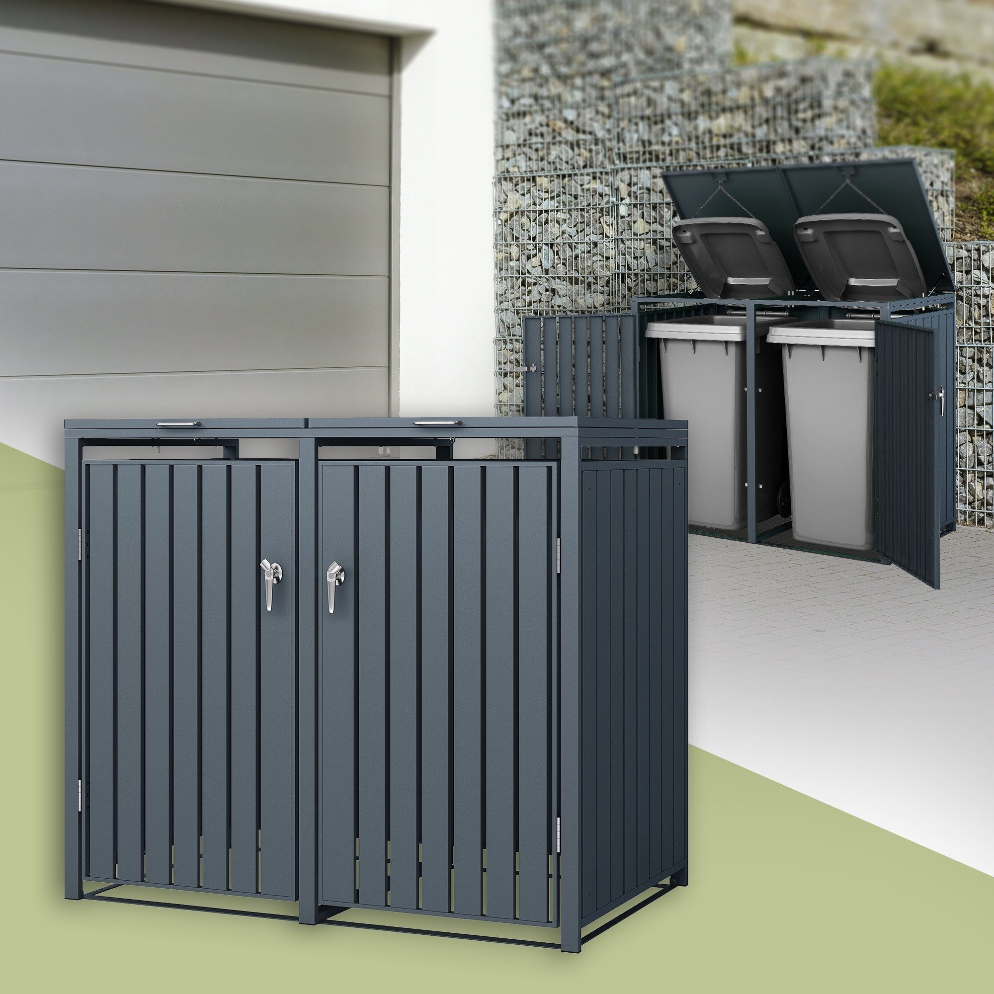 ML-DESIGN Mülltonnenbox Müllbox aus Stahl wetterfest mit Klappdeckel/Tür Mülltonnecontainer, Mülltonnenbox für 2 Tonne 240L 132x80x116,3cm Anthrazit
