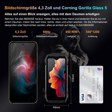 blackview N6000SE Smartphone (4.3 Zoll, 128 GB Speicherplatz, 13 MP Kamera, QHD+ Display, Fingerabdruck, Face ID/GPS/IP69K/NFC, Android 13)