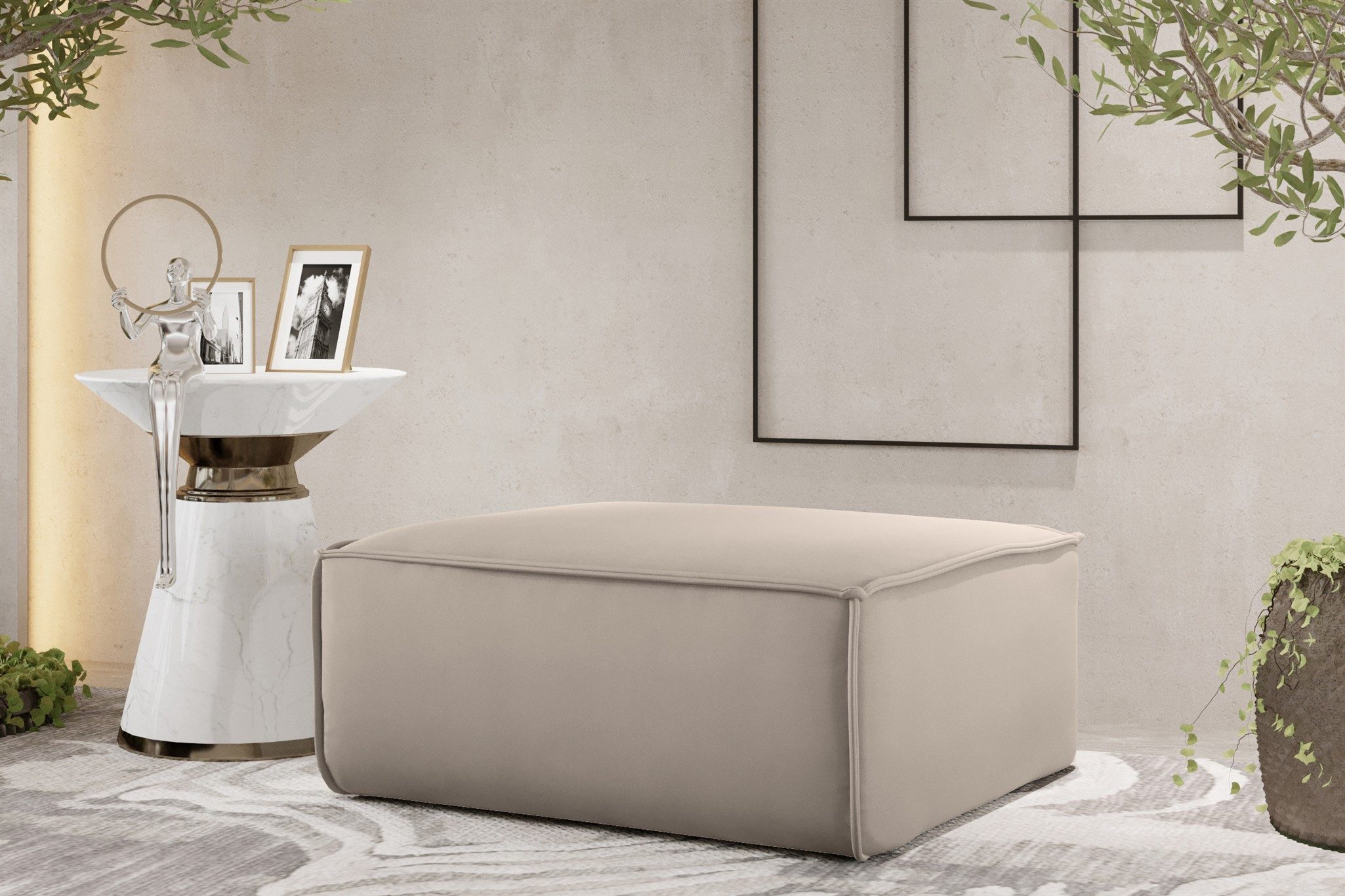 Fun Möbel Polsterhocker Designerhocker CELES PREMIUM 105x105 cm in Stoff (105x105x40 cm), In 3 verschiedenen Stoffen