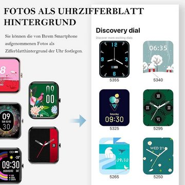 findtime Smartwatch (1,83 Zoll, Android iOS), Damen Telefonfunktion mit Mikrofon Lautsprecher 30 Sportmodi Laufuhr