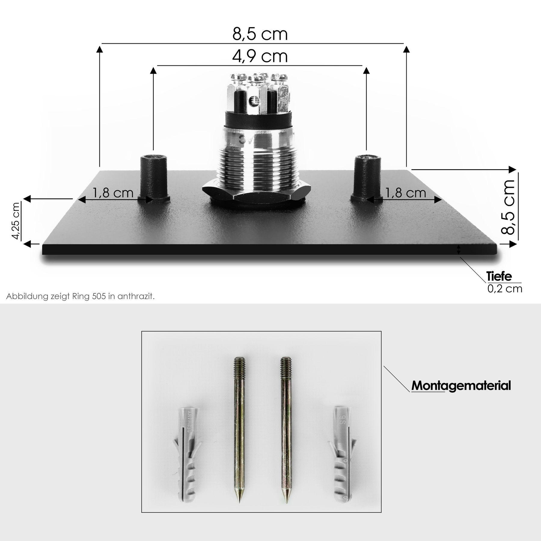 (DB Türklingel mit LED-Klingel (8,5 cm) Edelstahl-Detail, 505 G01 MOCAVI RING quadratisch MOCAVI anthrazit-eisenglimmer 703)