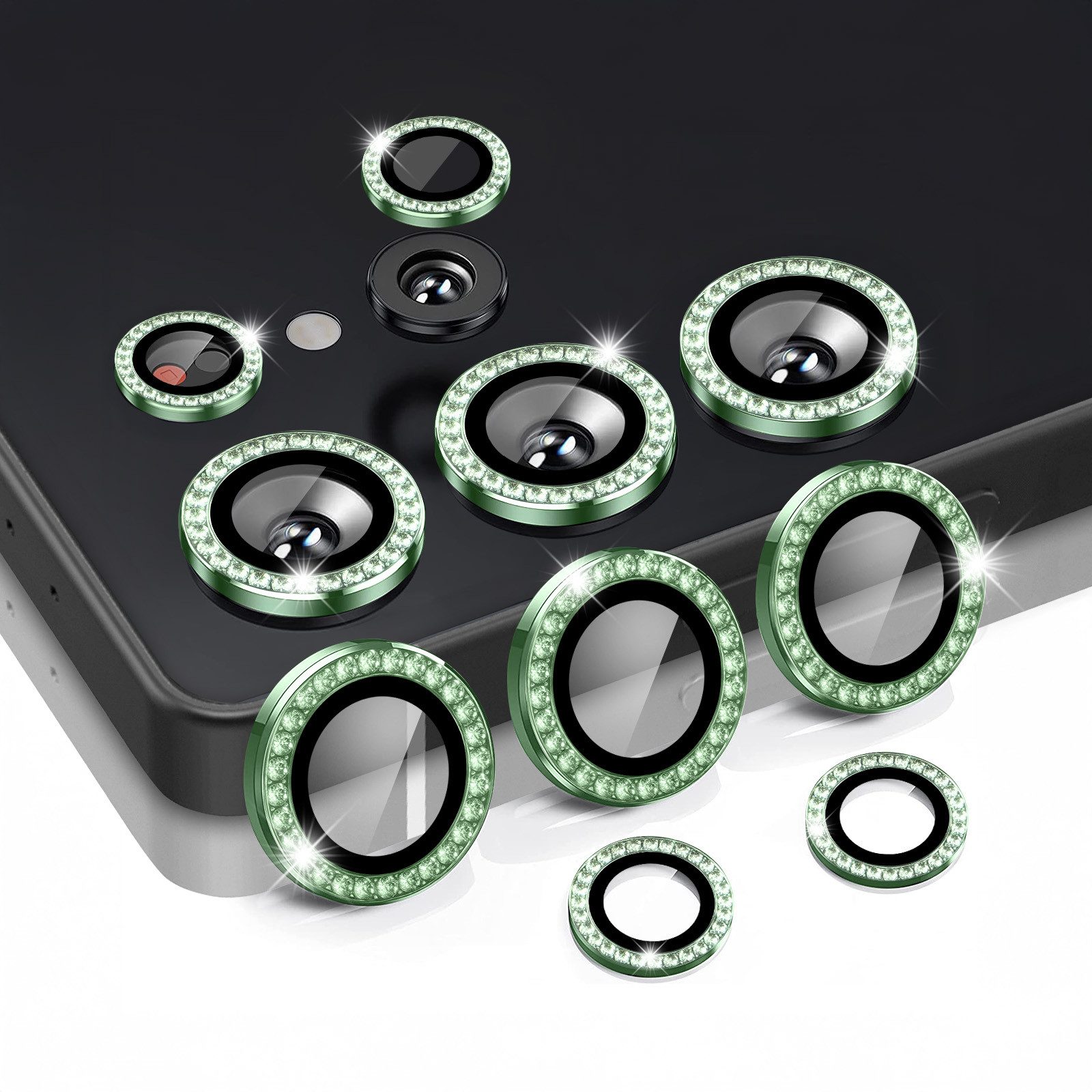 Tec-Expert Kameraschutzglas 9H Glas Set Pastell-Grün Schmuckstein für Samsung Galaxy S25 Ultra für Samsung Galaxy S25 Ultra, Linsenschutzglas Set, 1 Stück, Kameraschutz, Schutzglas, Linsenschutz, kratz- & stoßfest