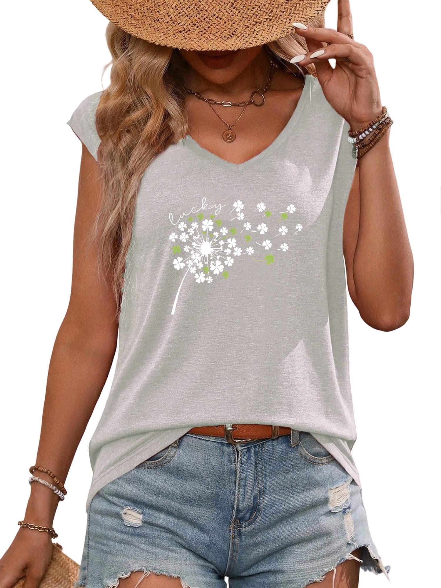 PYLIKE Print-Shirt Shirts Damen Elegant Löwenzahn Ausgefallene bequemes Tanktop Bequem für Freizeit und Büro,Strandurlaub