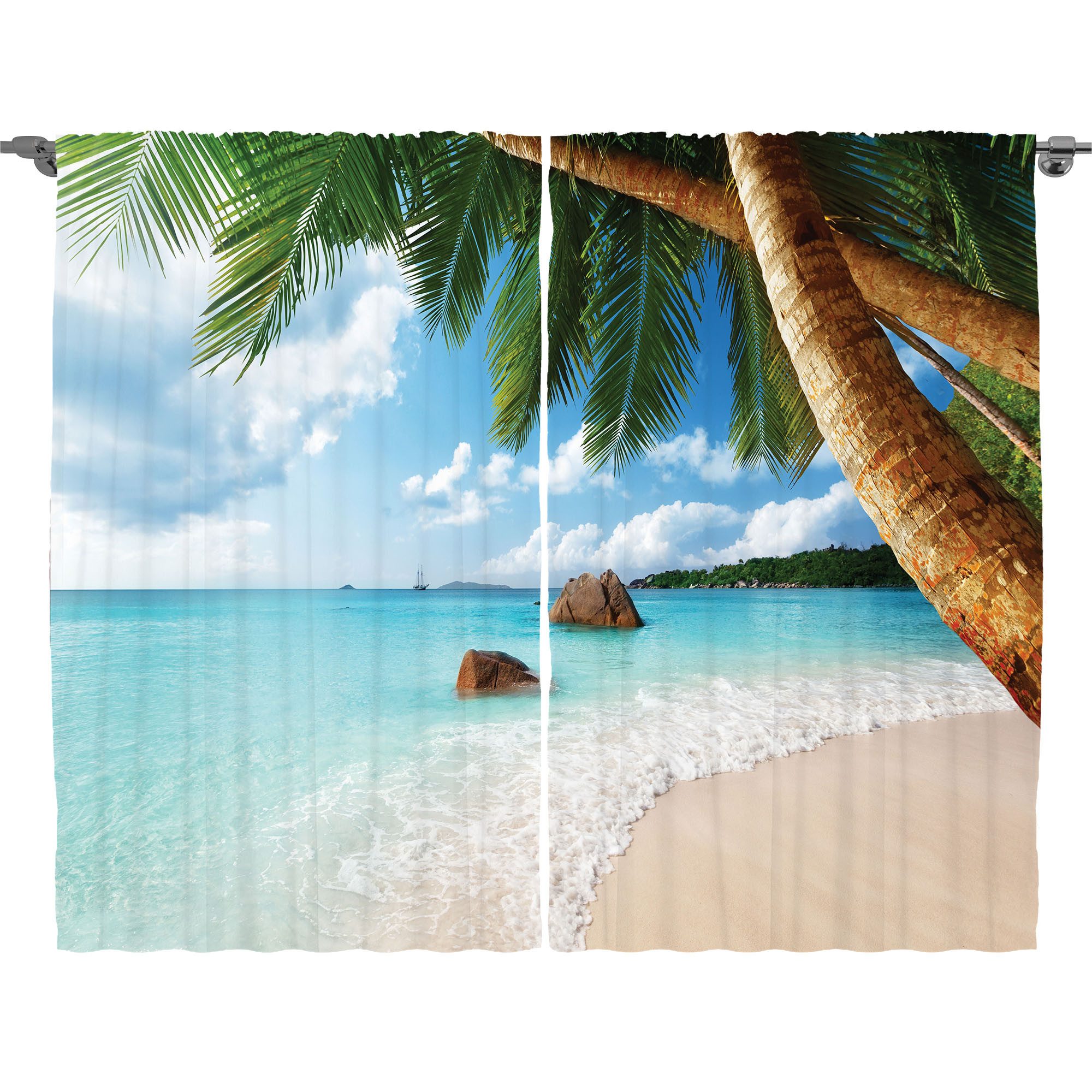 Abakuhaus Gardine Schlafzimmer Kräuselband Vorhang mit Schlaufen und Haken, Strand Exotische Palme Ozean