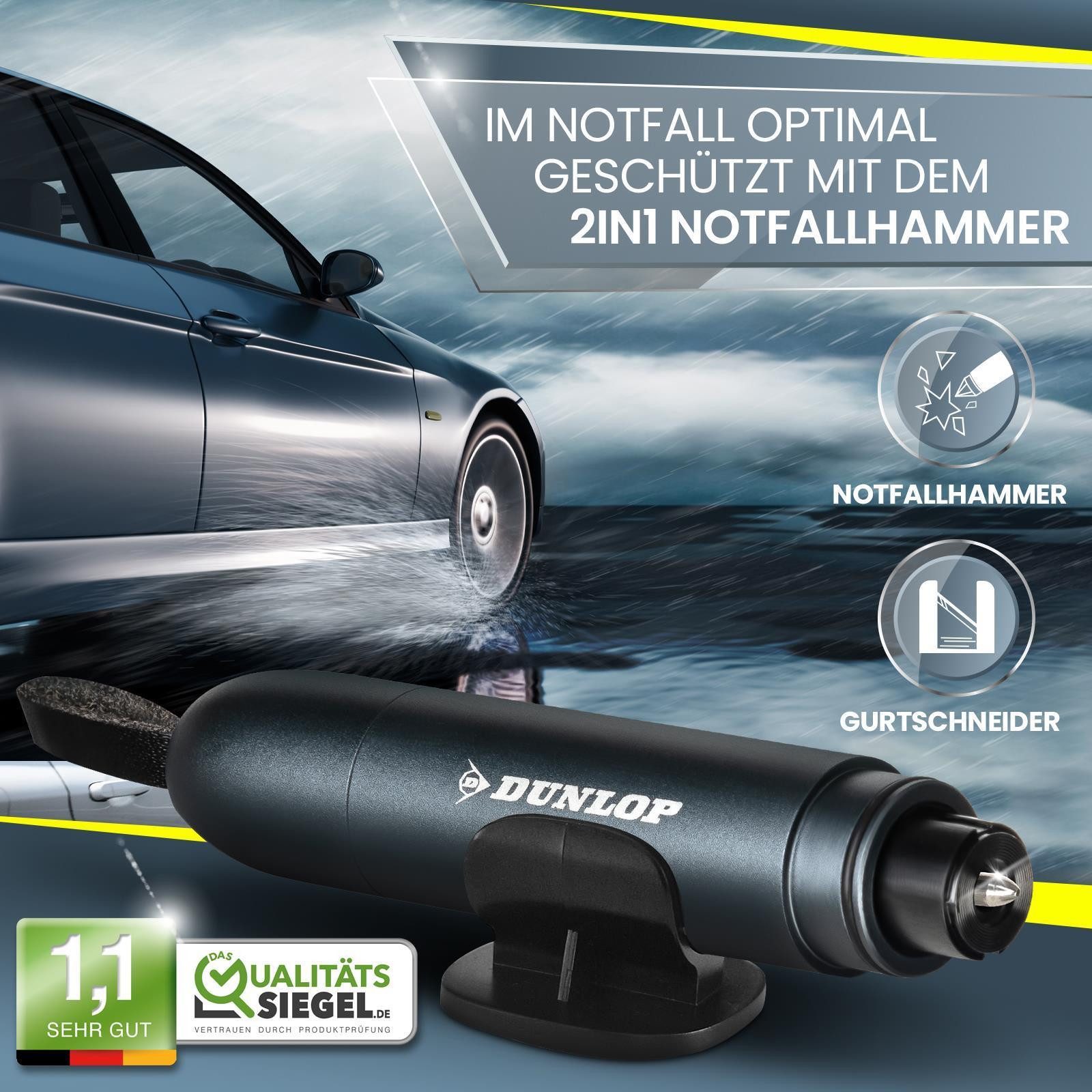 Dunlop Hammer Gurtschneider Notfallhammer Marken Notfall Hammer mit Testglas (1-St), Marken Notfall Hammer mit Testglas Emergency CarTool