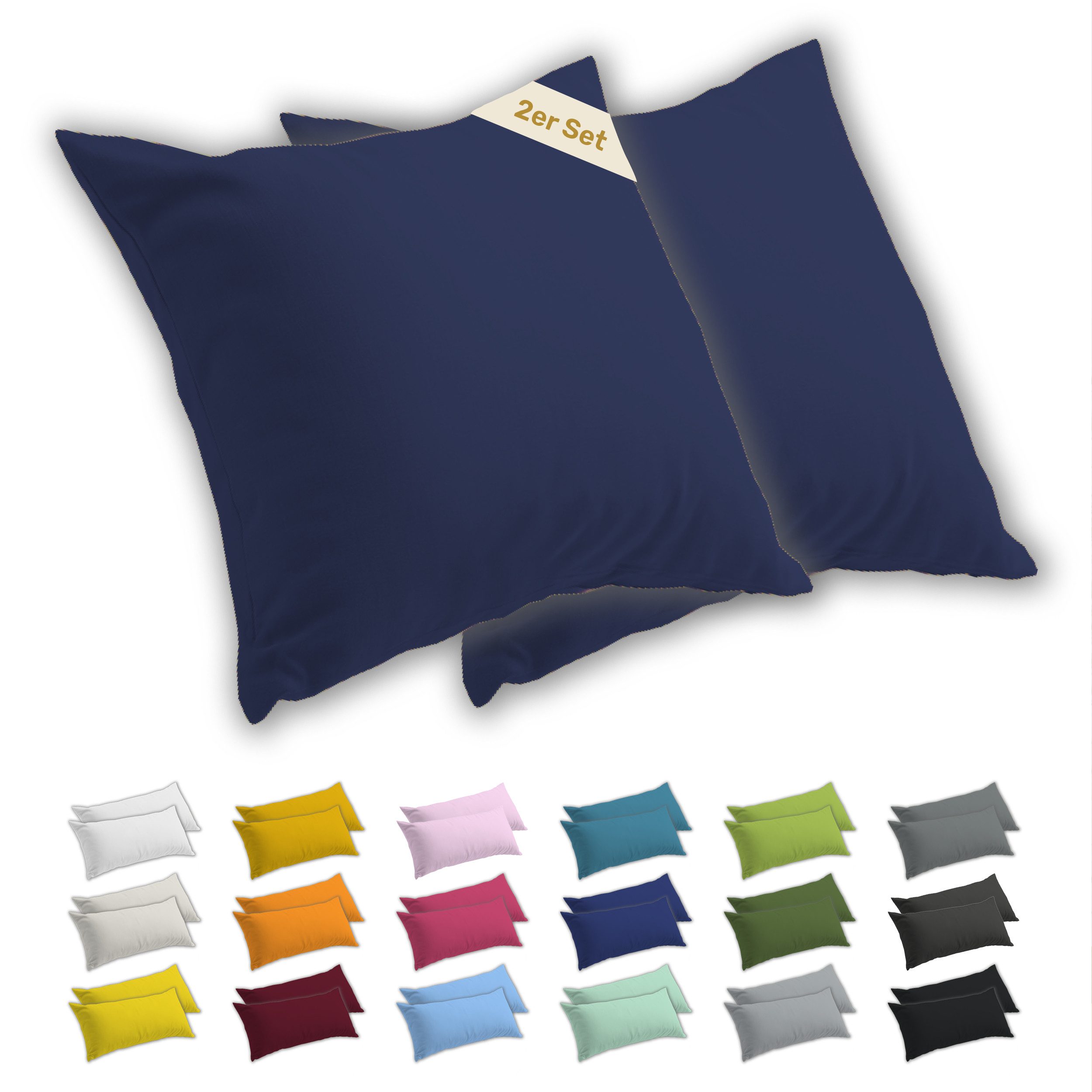 Lavea Kissenbezug 2er Set Kissenhülle Jersey, 100% Baumwolle, Kissenbezüge, (2 Stück), allergikerfreundlich - sicherer YKK-Reißverschluss - waschbar 60°C
