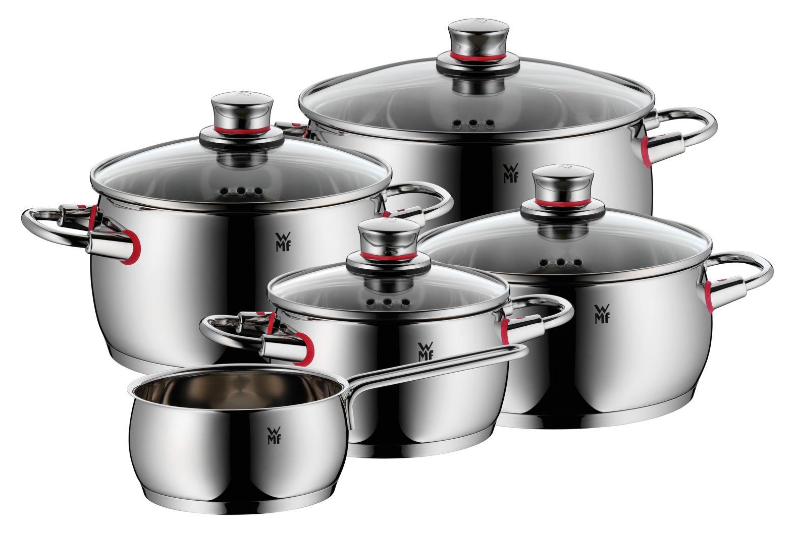 WMF Topf-Set Quality One, Cromargan® Edelstahl Rostfrei 18/10 (Set, 5-tlg., Bratentopf Ø 20 cm, Fleischtopf Ø 16/20/24 cm, Stielkasserolle Ø 16 cm), induktionsgeeignet