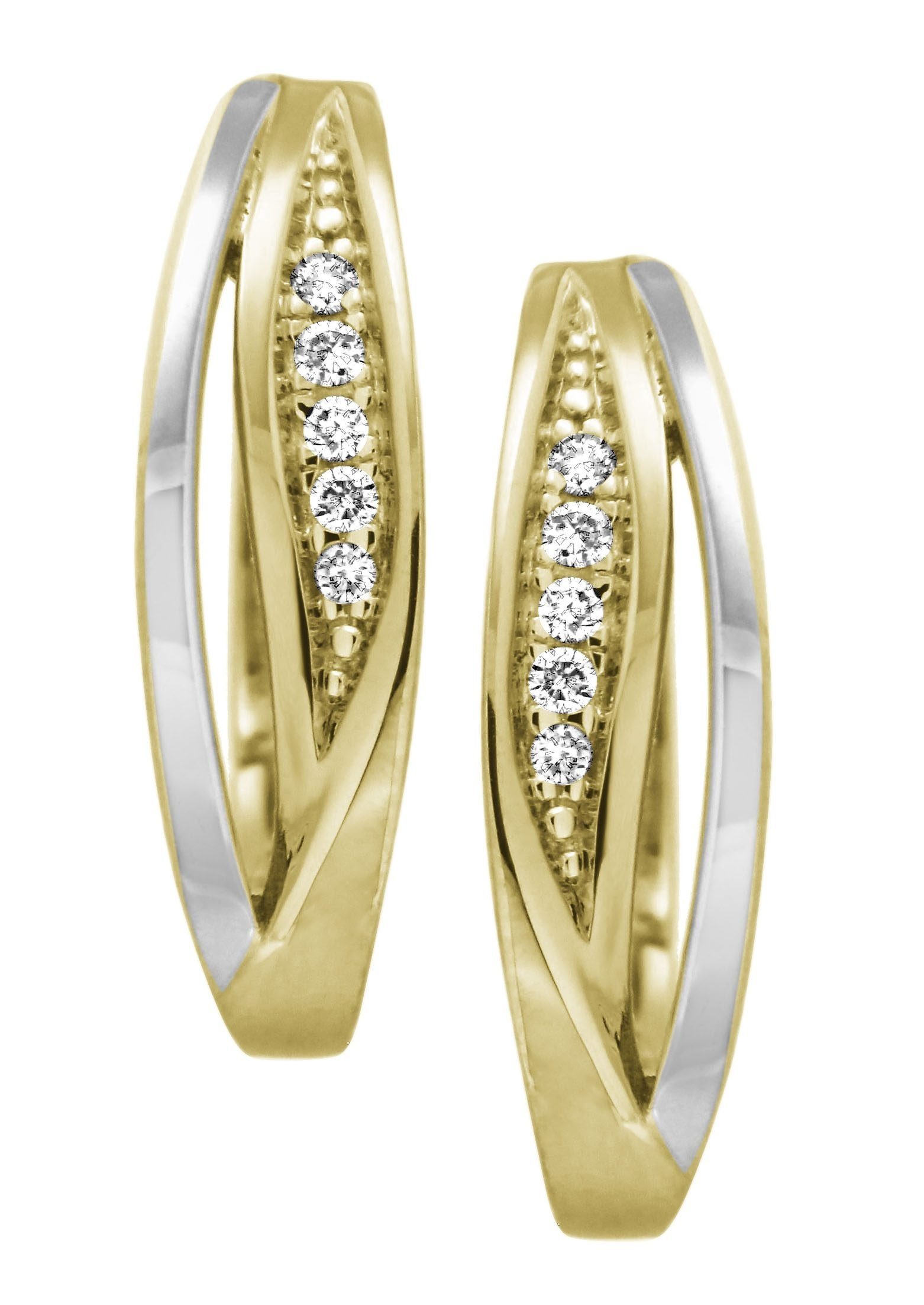 Firetti Paar Creolen Schmuck Geschenk Gold 333 in Bicolor-Optik, mit Brillant - Verschnittfassung