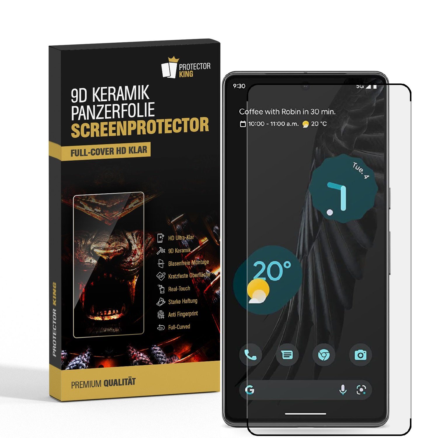 Protectorking Schutzfolie 1x 9D Keramik-Glass für Google Pixel 6 Pro FULL COVER 3D KLAR Panzerfo, (1-Stück), Anti-Schmutz