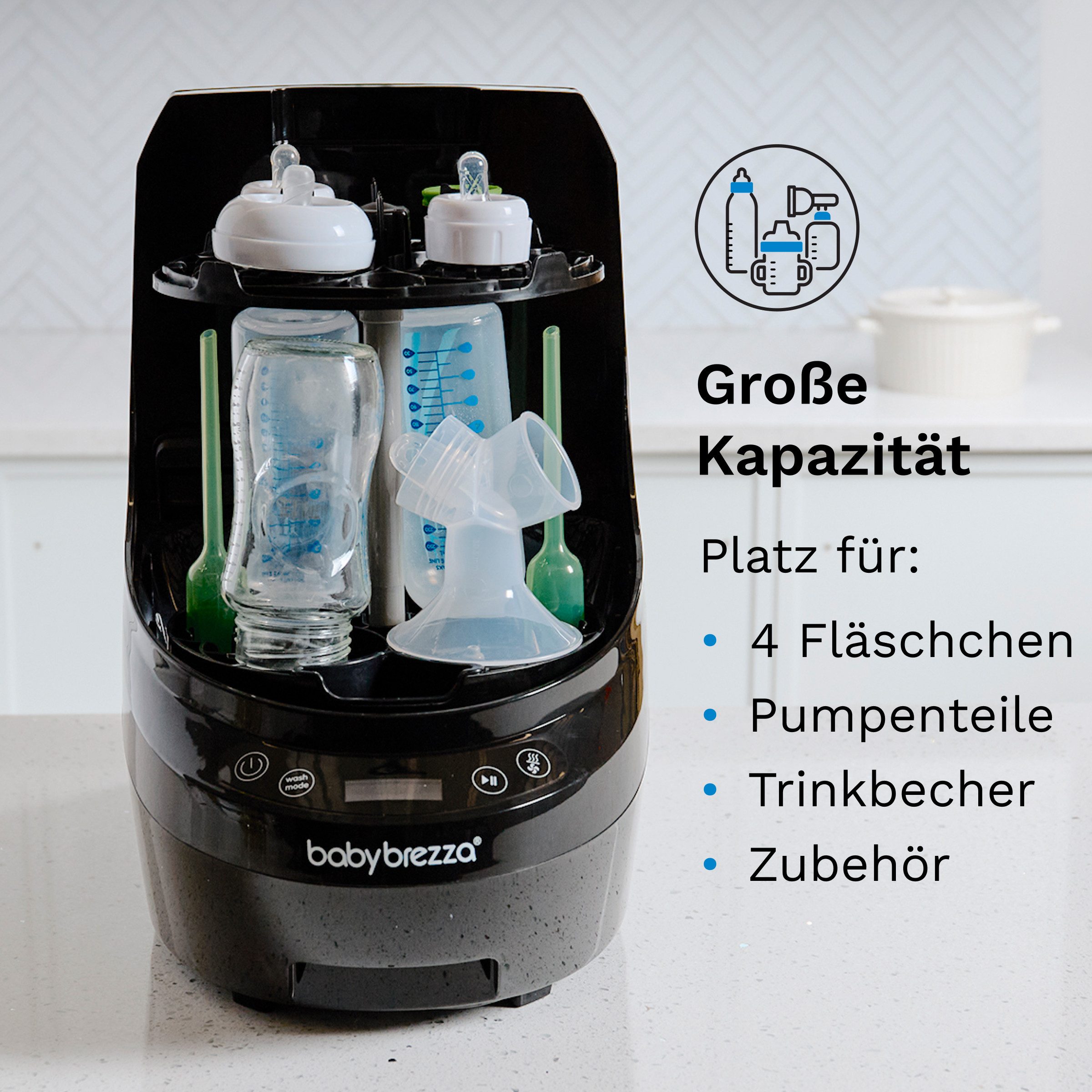 Baby Brezza Dampfsterilisator Flaschenspüler und Sterilisator mit HEPA-Filter und Trocknung, Spült, trocknet & sterilisiert Flaschen und Zubehör vollautomatisch – Bild 5 von 5