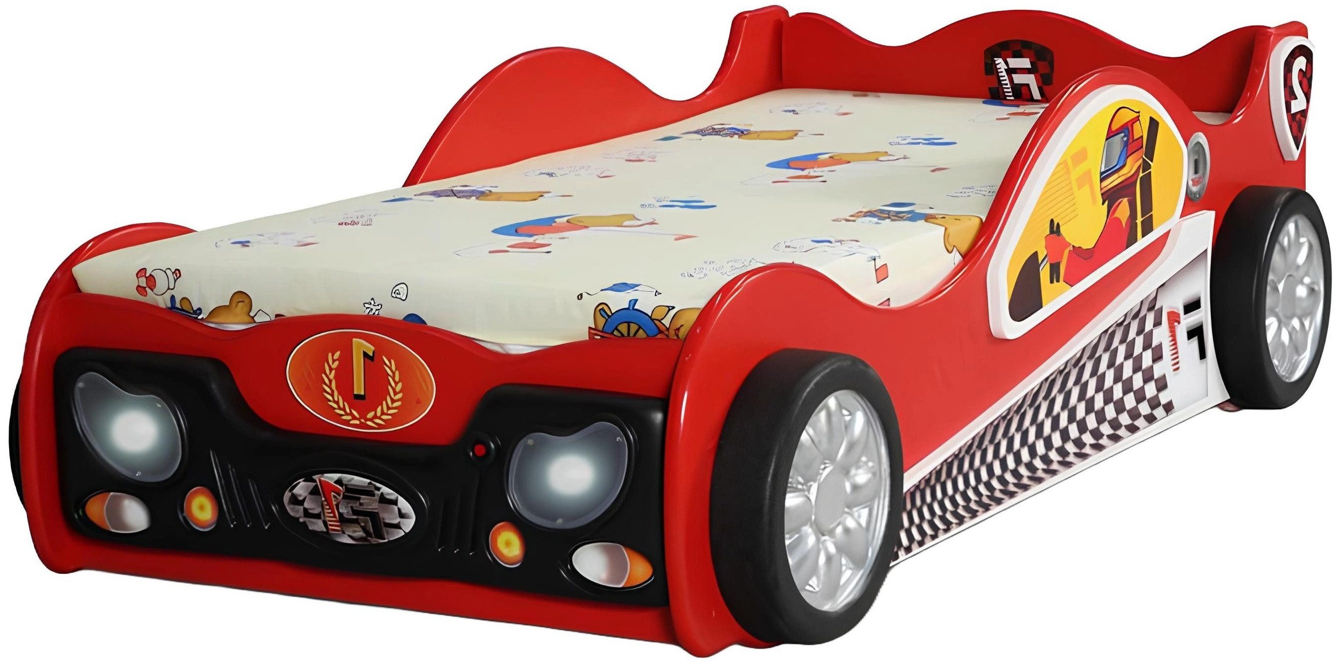 Xlmoebel Autobett Rotes Einzelbett im Auto-Design für Kinderzimmer (Einzelbett, 1-tlg., Rot Kinderbett Rehnwagen), Hergestellt in Europa