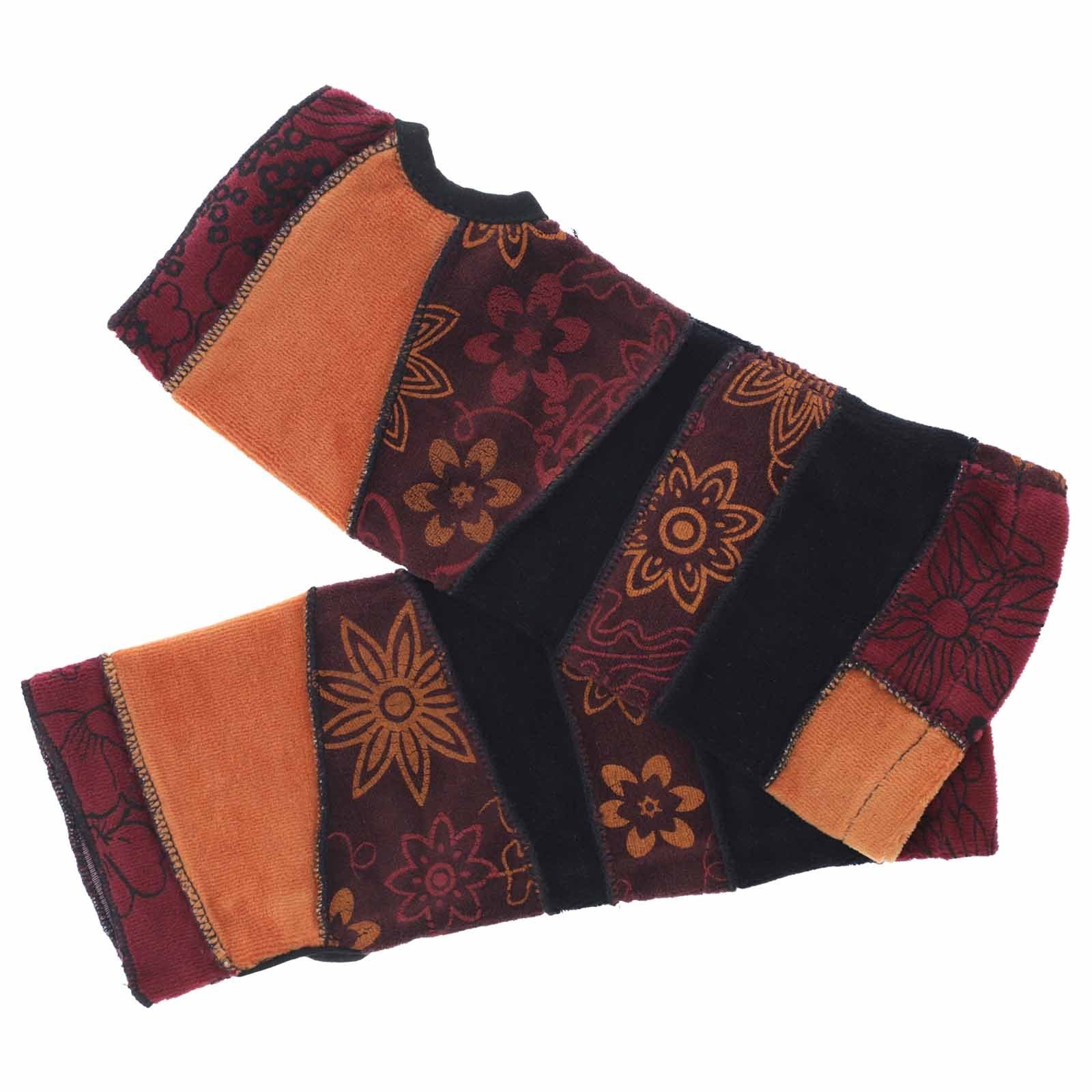 KUNST UND MAGIE Boho Stulpen Armstulpen Magie Kunst& Handschuhe Armstulpen Samt Orange Damen Handwärmer