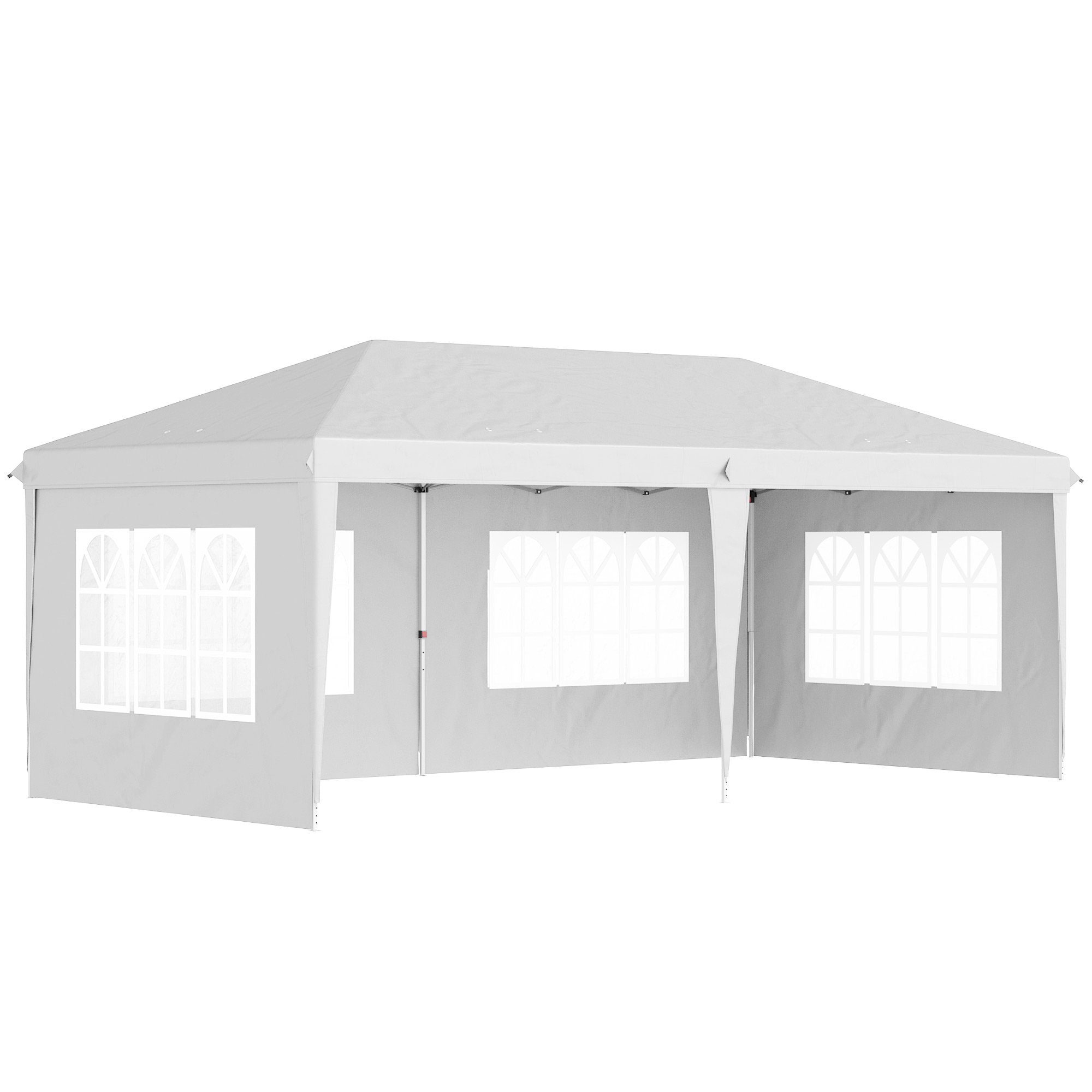 Outsunny Faltpavillon Partyzelt mit UV-Schutz, mit 4 Seitenteilen, (Faltpavillon, Pavillon), für Garten, Balkon, Weiß