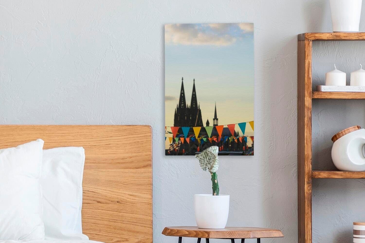 in Leinwandbild Fahnen St), vor inkl. Deutschland, dem Leinwandbild bespannt cm 20x30 Kölner Dom OneMillionCanvasses® (1 Gemälde, fertig Zackenaufhänger,