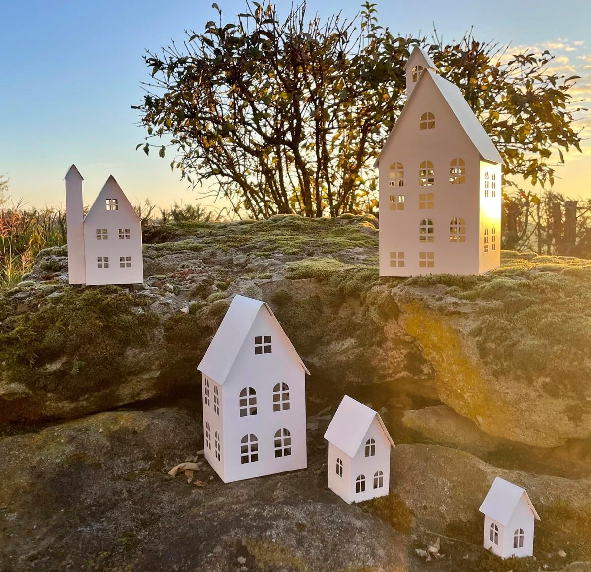 LB H&F Lilienburg Dekofigur 5er SET Haus Häuser Deko Metall Lichthaus Metal günstig online kaufen