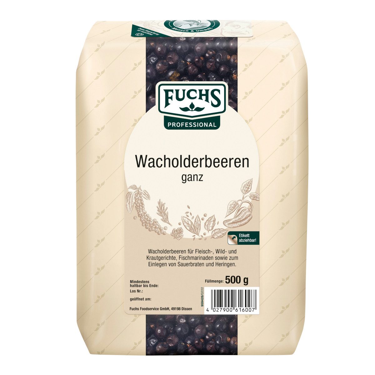 Fuchs Foodservice Gewürz, Fuchs Wacholderbeeren ganz ein vielseitig einsetzbares Gewürz 500g