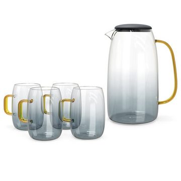 Navaris Wasserkaraffe Karaffe aus Glas 1,55l mit 4 Gläsern - Silikondeckel für Getränke