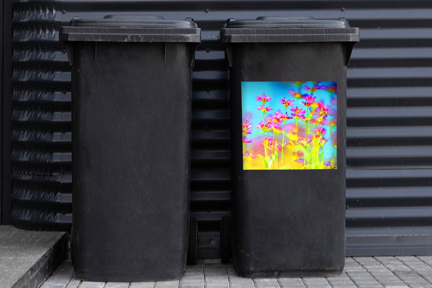 MuchoWow Abfalbehälter (1 Kunst Wandsticker Mülltonne, Sticker, - Mülleimer-aufkleber, Container, St), - Psychedelisch Blumen