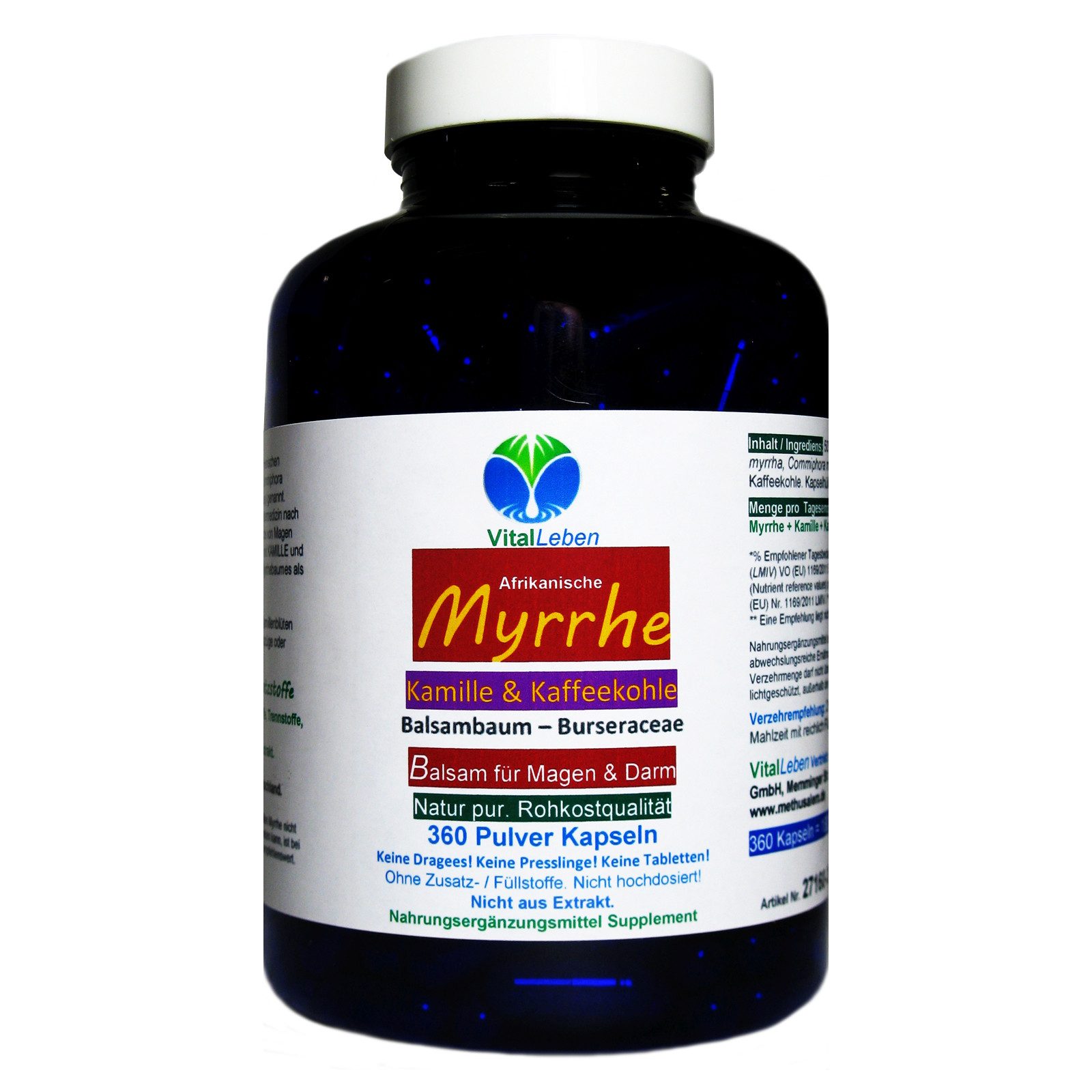 Myrrhe, Kamille + Kaffeekohle Balsam für den Darm nach Ayurveda Kapseln