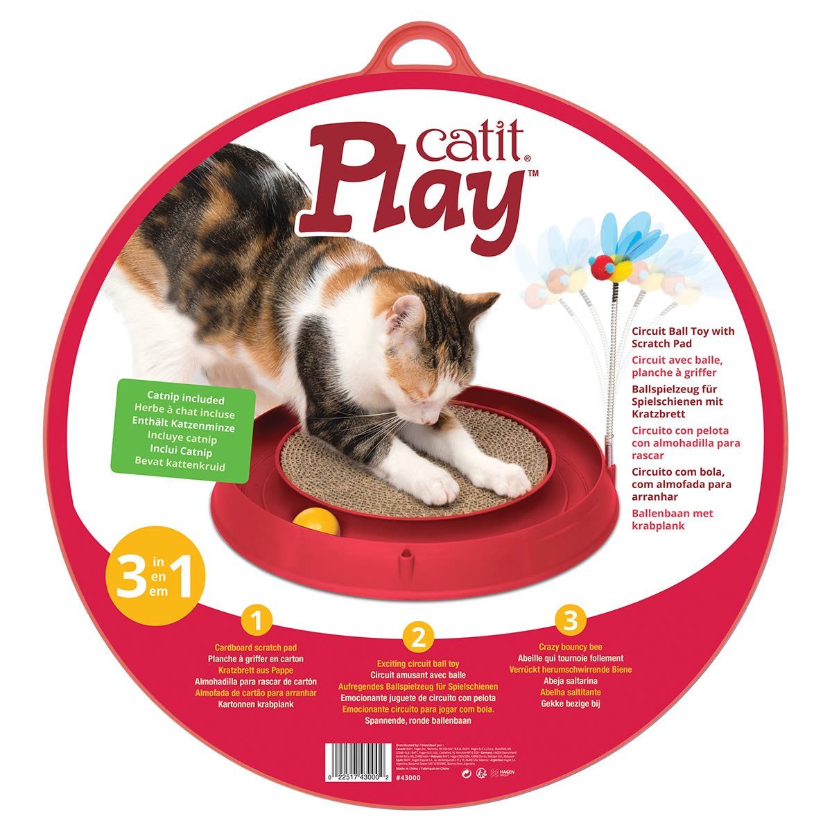 Catit Katzen-Spielschiene 3in1 mit Kratzer und Spielzeug rot