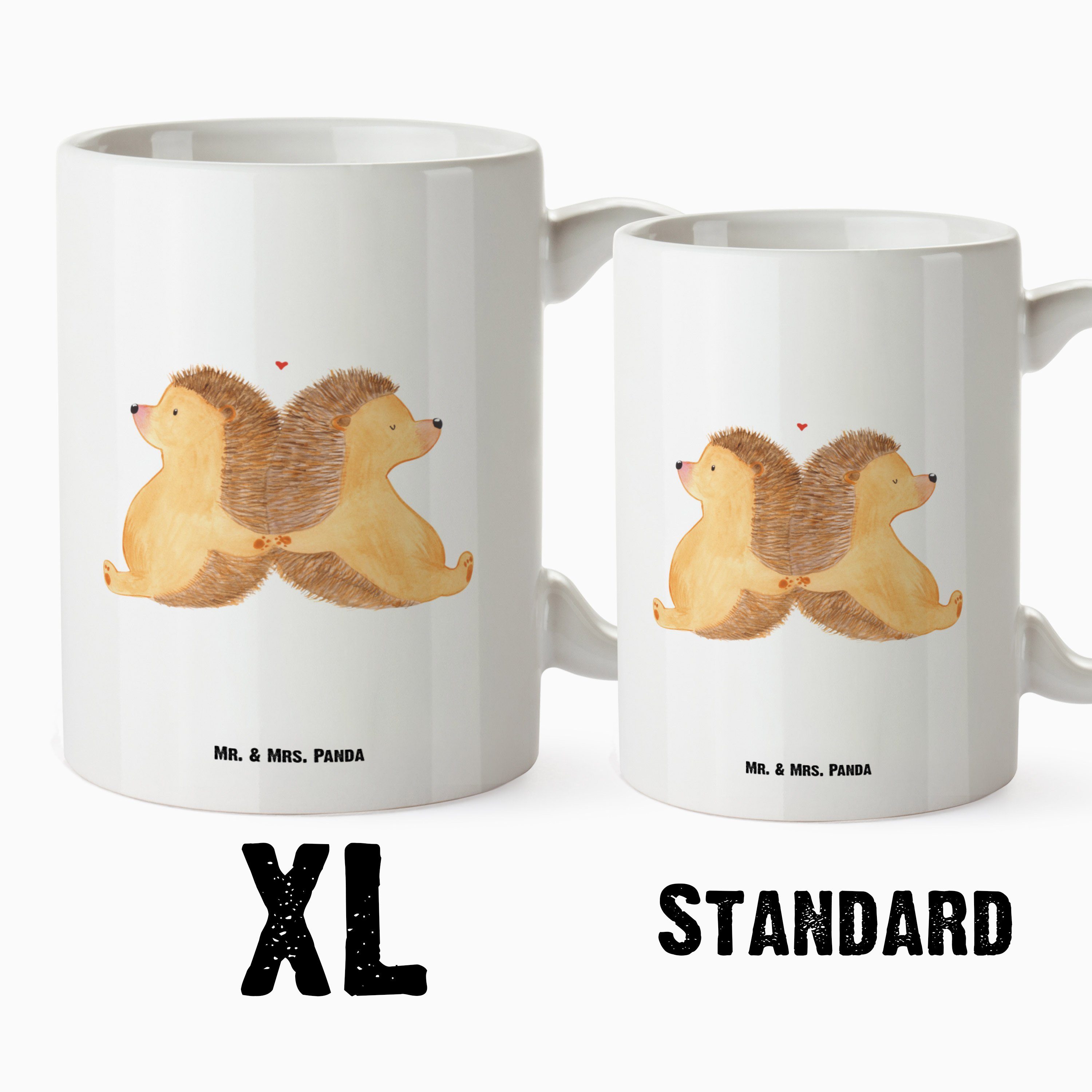 XL Tasse XL händchenhaltend - Weiß Mrs. Tasse Lieblingsmensch, & Keramik Mr. Panda Igel Geschenk, Teetasse, -
