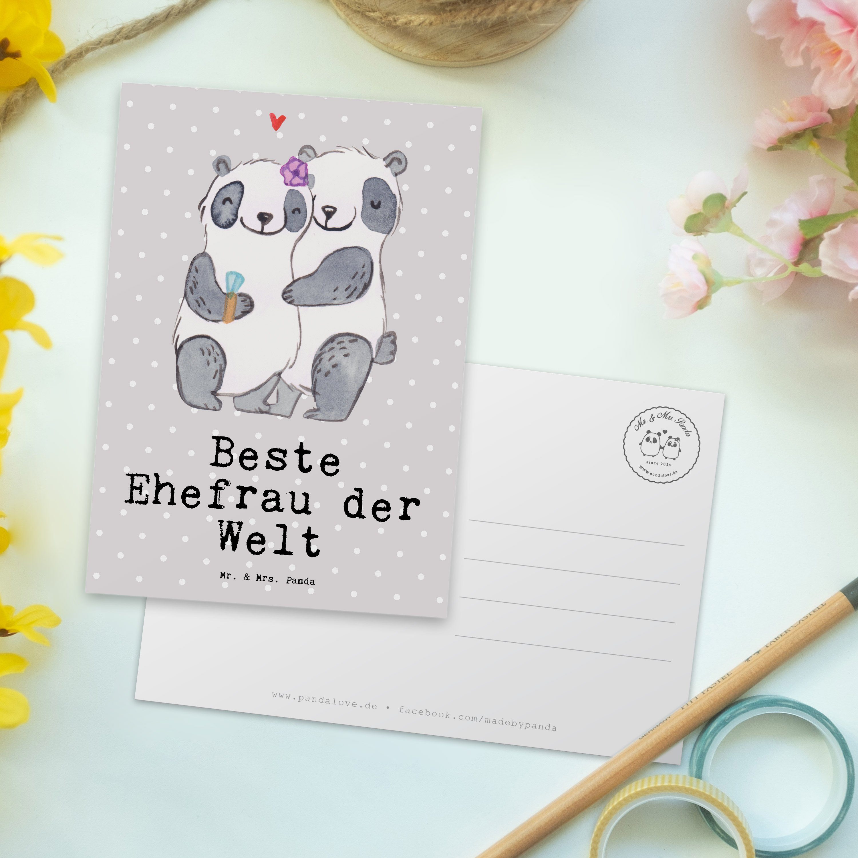 - Panda & Panda der Postkarte Ehefrau Geschenk, Mrs. Grau - Welt Pastell Einladungskar Mr. Beste