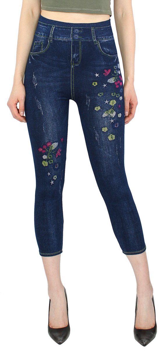 dy_mode 7/8-Jeggings Damen Capri Jeggings 7/8 Leggings Jeans Optik Sommer Jeggins mit elastischem Bund