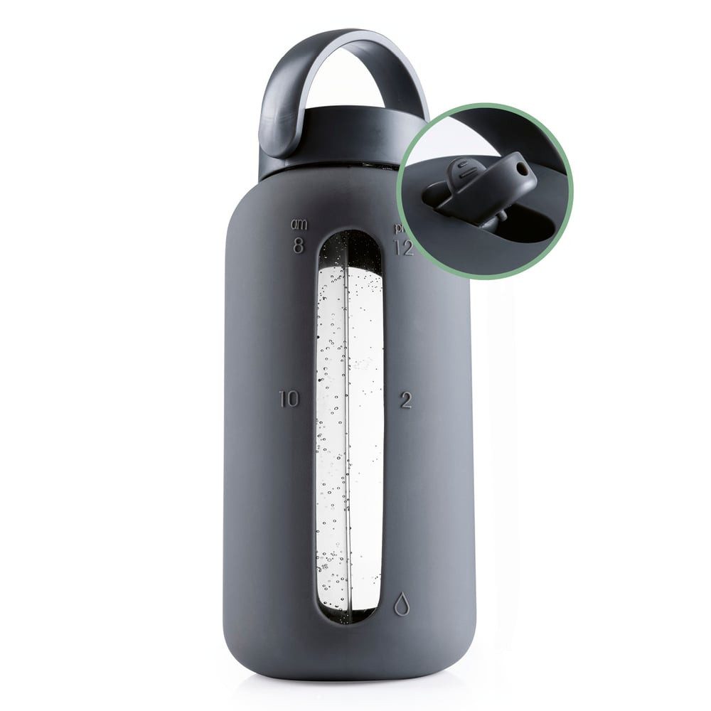 GOURMETmaxx Trinkflasche Glas-Trinkflasche mit integrierter, umklappbarer Saugdeckel – 800 ml, Glas-Trinkflasche – Silikon-Trinkhalm, minimalistisches Design