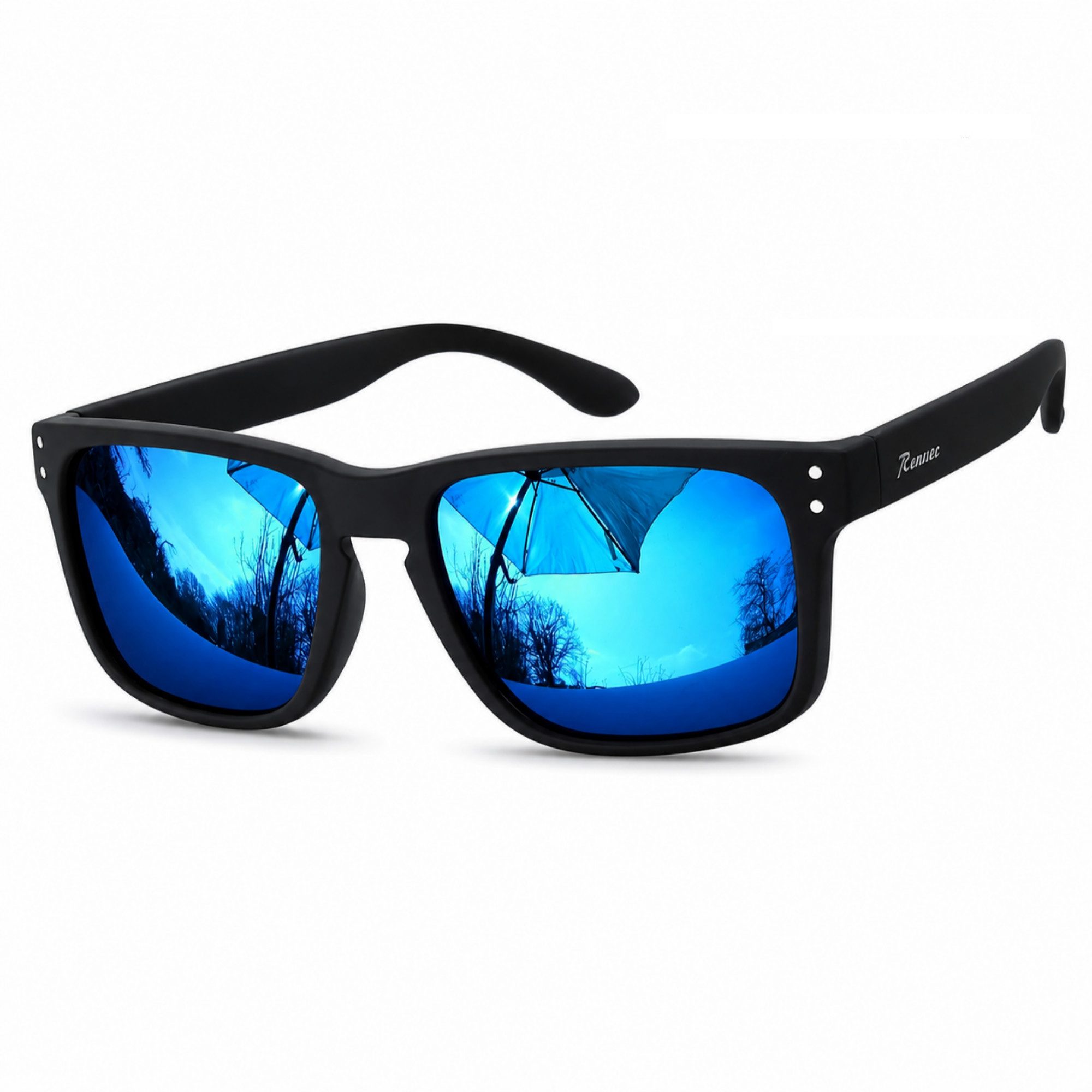 Rennec Sonnenbrille Herren Rechteckig Polarisiert Verspiegelt Markenbrille mit Hardcase Gläser UV400 Getönt oder Verspiegelt, stabile Bügelgelenke