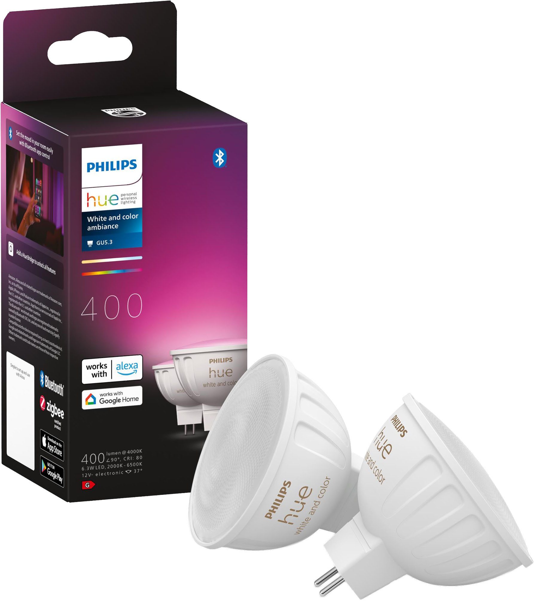 Philips Hue LED-Leuchtmittel White Ambiance MR16 400lm, GU 5,3, 2 St., Farbwechsler