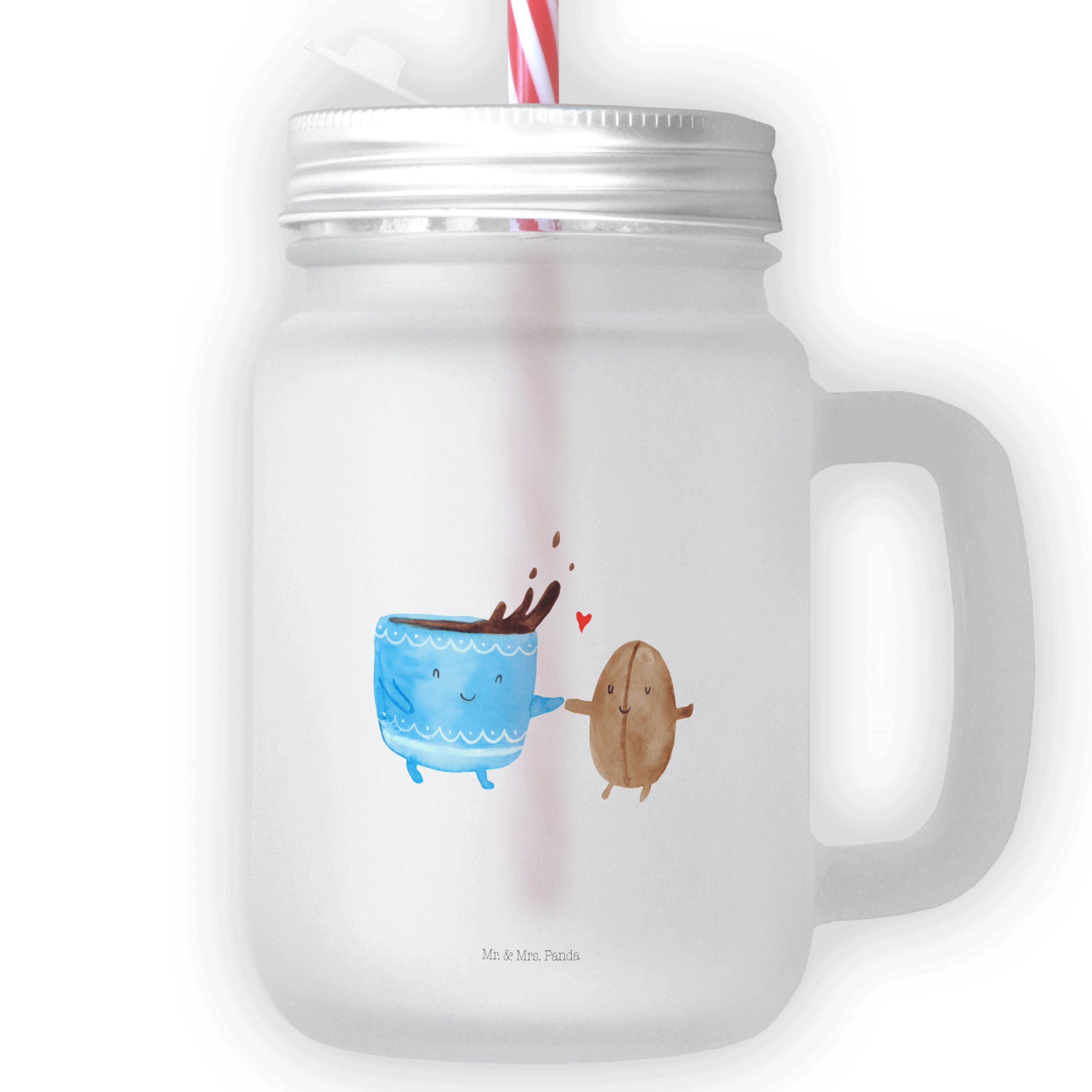 Mr. & Mrs. Panda Glas Kaffee Bohne - Transparent - Geschenk, Gute Laune, Henkelglas, Trinkg, Premium Glas