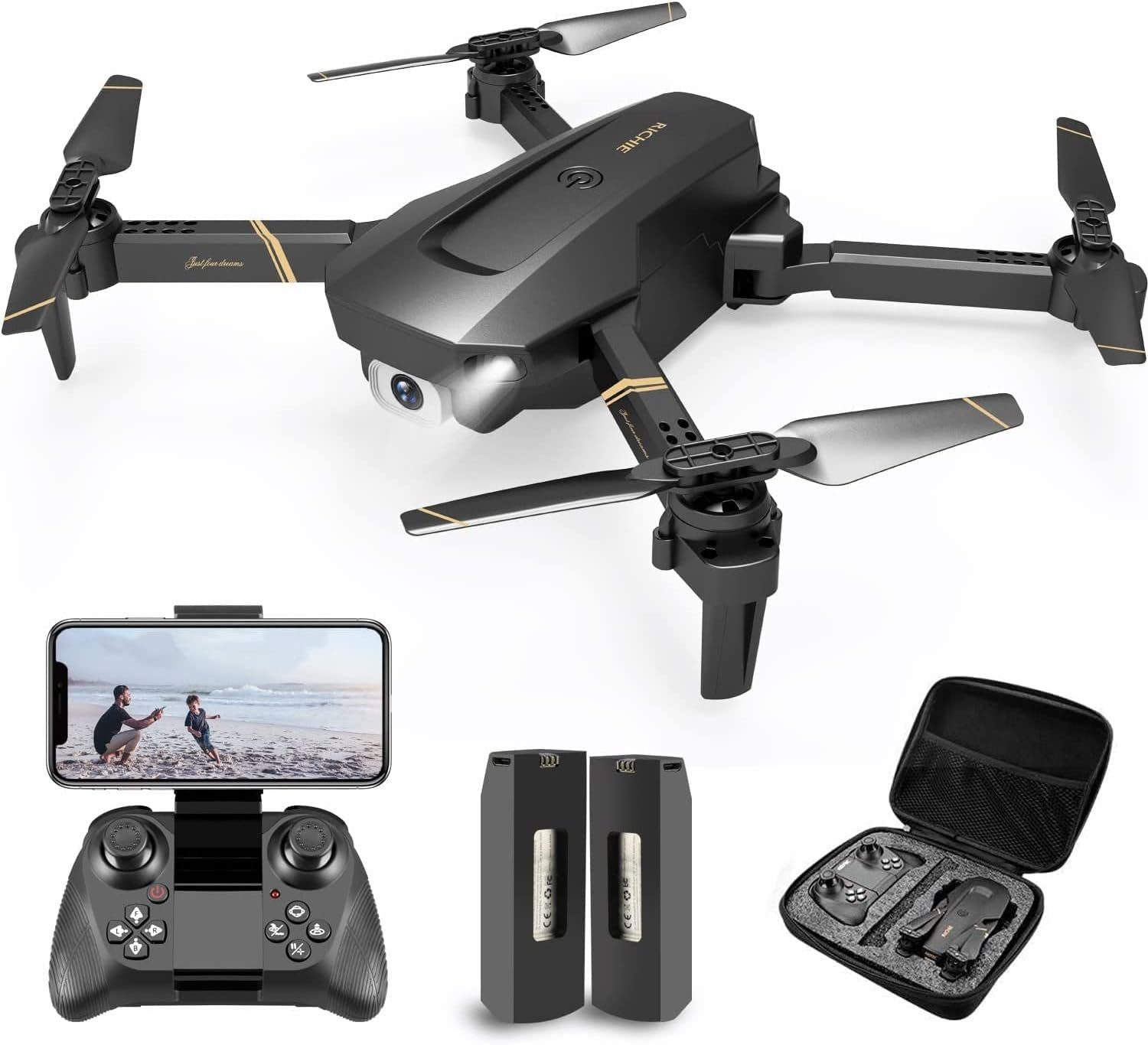 4DRC Drohne (1080p, mit WiFi Kamera HD RC Quadrocopter mit 2 Akkus FPV Übertragung 3D Flip)