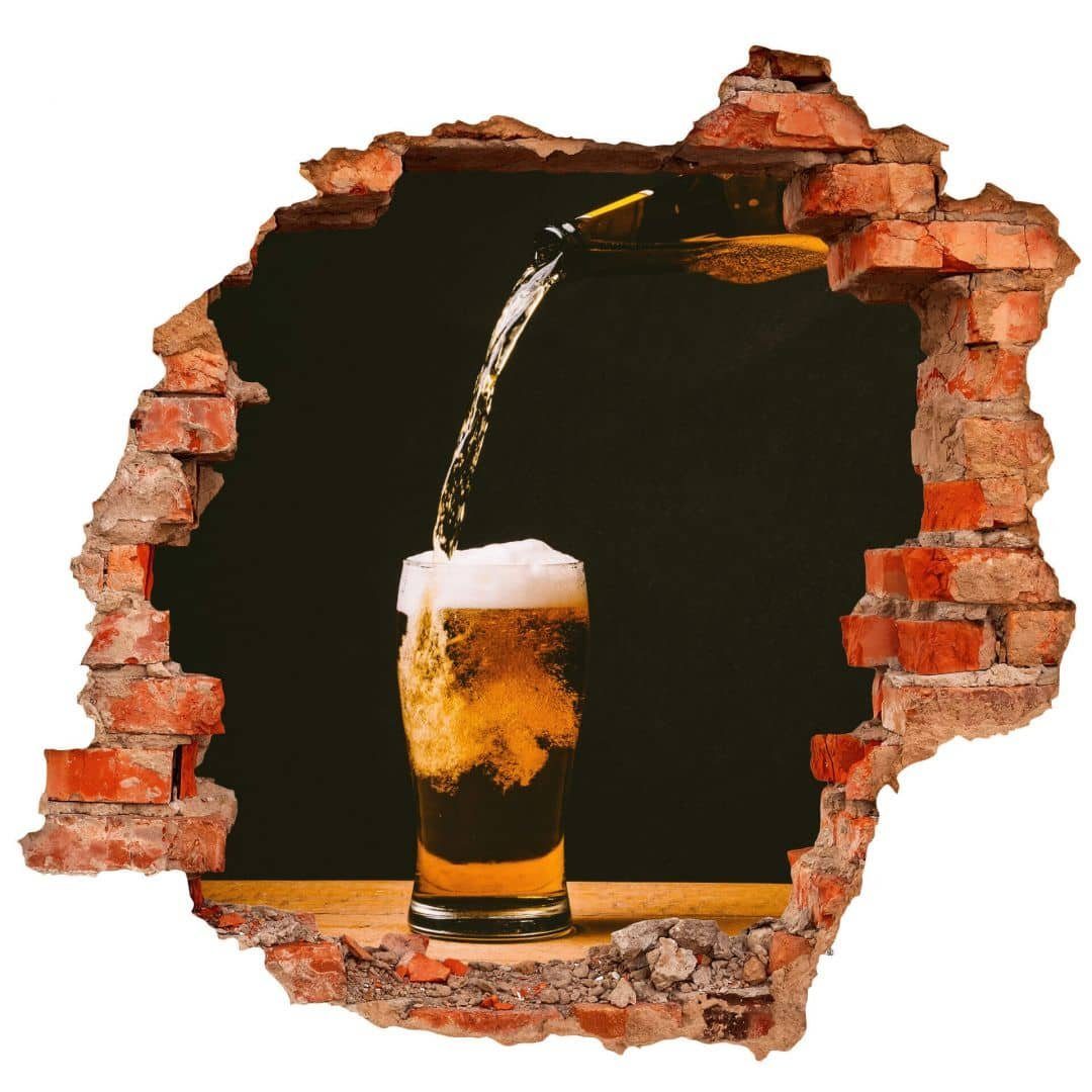 Beer, 3D Wandsticker Mauerdurchbruch Feierabend Küche Wandbild Bier Aufkleber Wandtattoo Wall Glas K&L Draft Art selbstklebend Wandtattoo