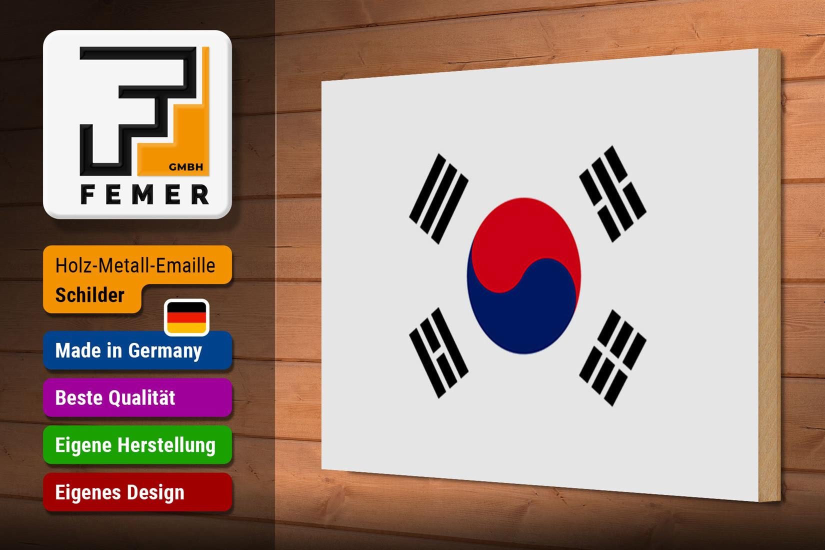 Femer GmbH Holzbild Flagge Südkoreas 30x20cm Flag of South Korea, Flaggen (1 St), Glatte Holzfaserplatte (MDF), vorn beschichtet
