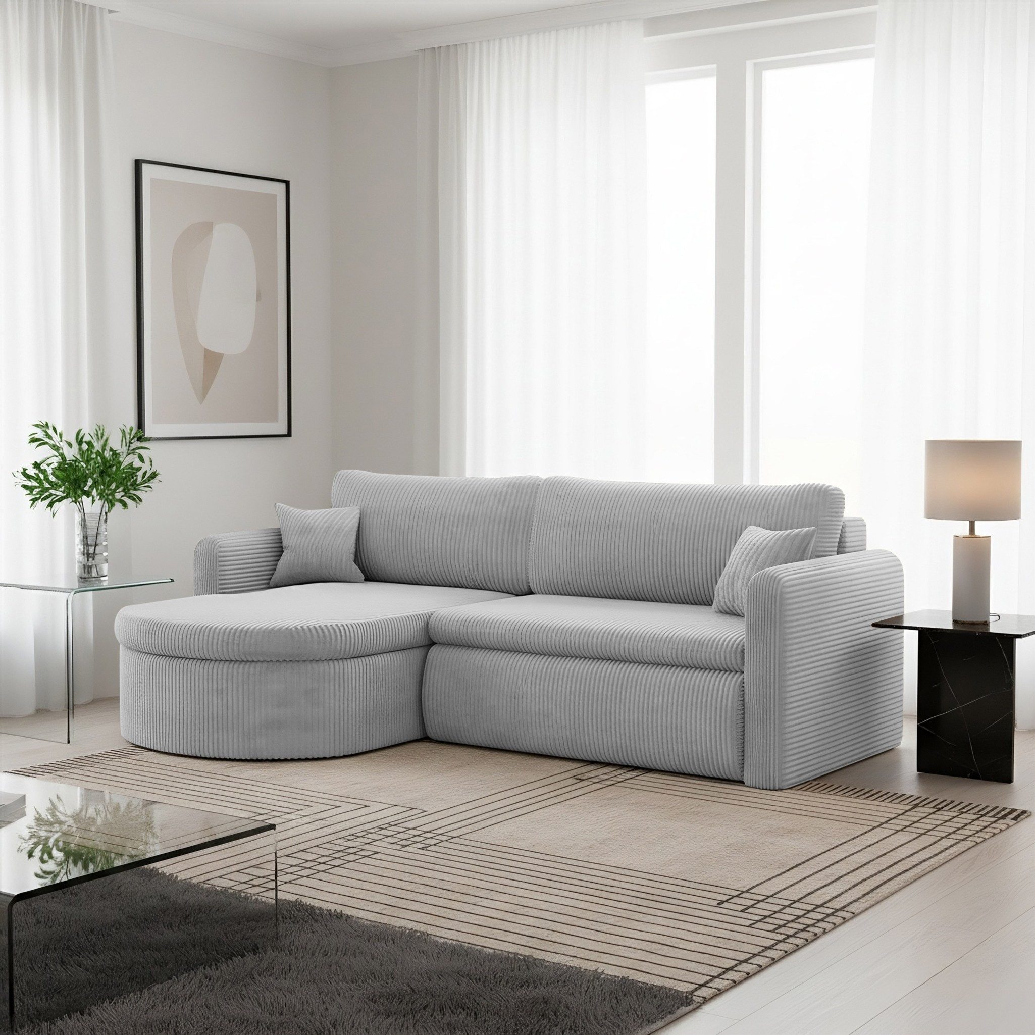 Fun Möbel Ecksofa Ecksofa Schlafsofa FELIZ, Rundumbezug, Inkl. Bettkasten und 2 Zierkissen