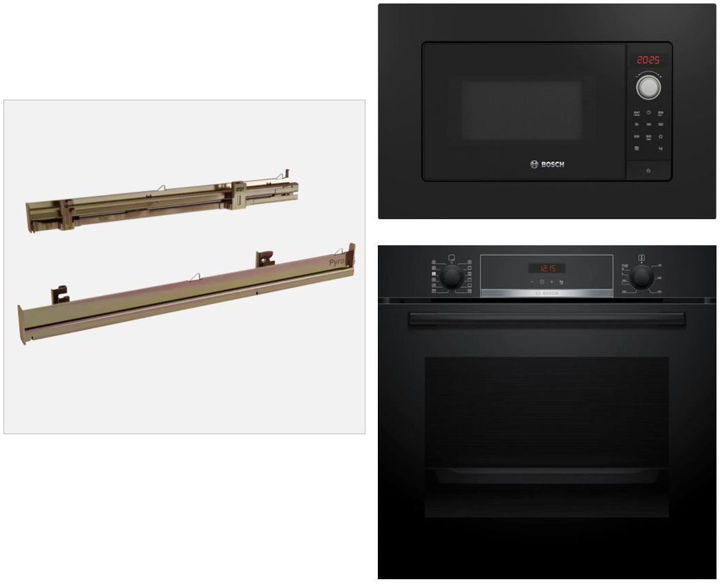 BOSCH Backofen-Set Pyrolyse + Teleskopauszug Pyrolysegeeignet + Mikrowelle schwarz
