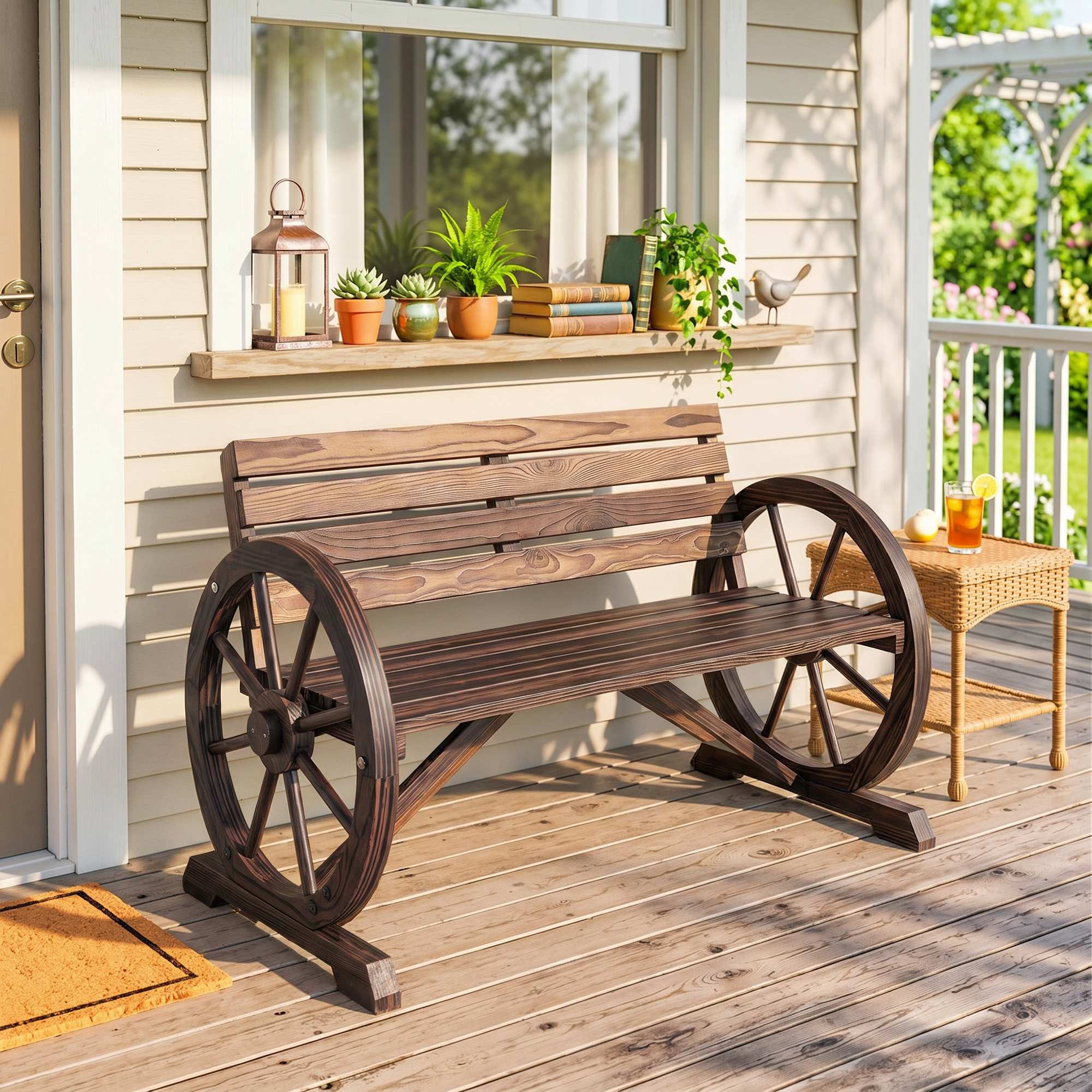 Outsunny Bank Gartenbank, wetterfest, mit Rücken und Armlehnen, Parkbank (Holzbank, 1-St., Sitzbank), bis 240 kg belastbar Tannenholz Braun 105,5 x 56 x 79 cm