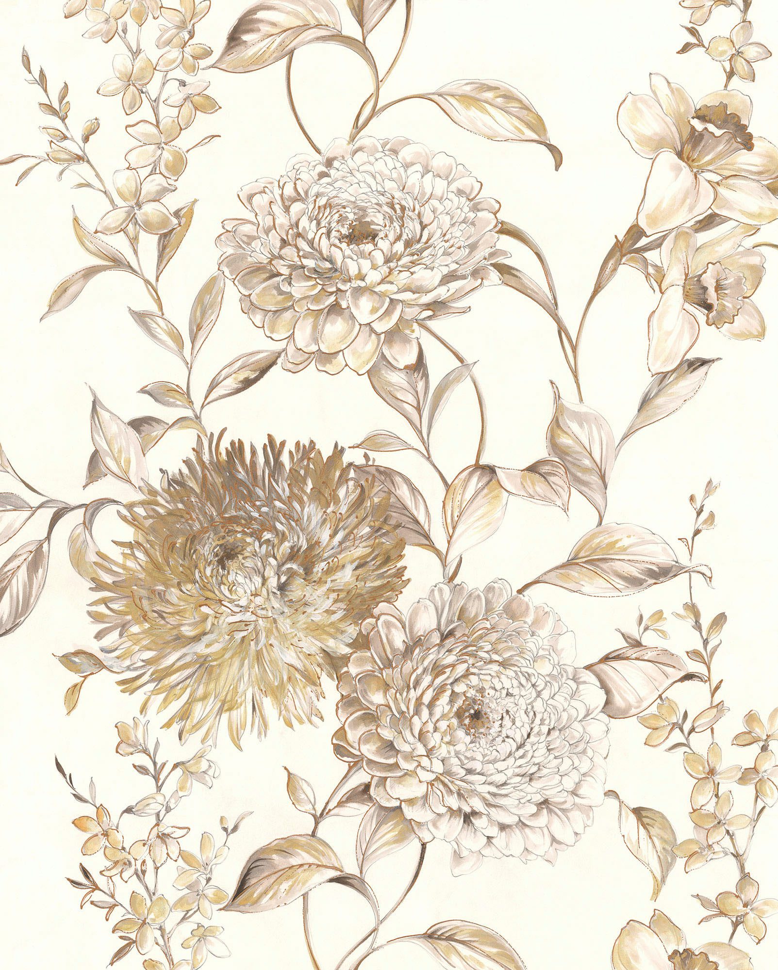 Komar Fototapete Digitaldruck Vlies - Vintage Chrysanthemum - Größe 200 x 250 cm, glatt, bedruckt, (Packung, 1 St), Wohnzimmer, Schlafzimmer