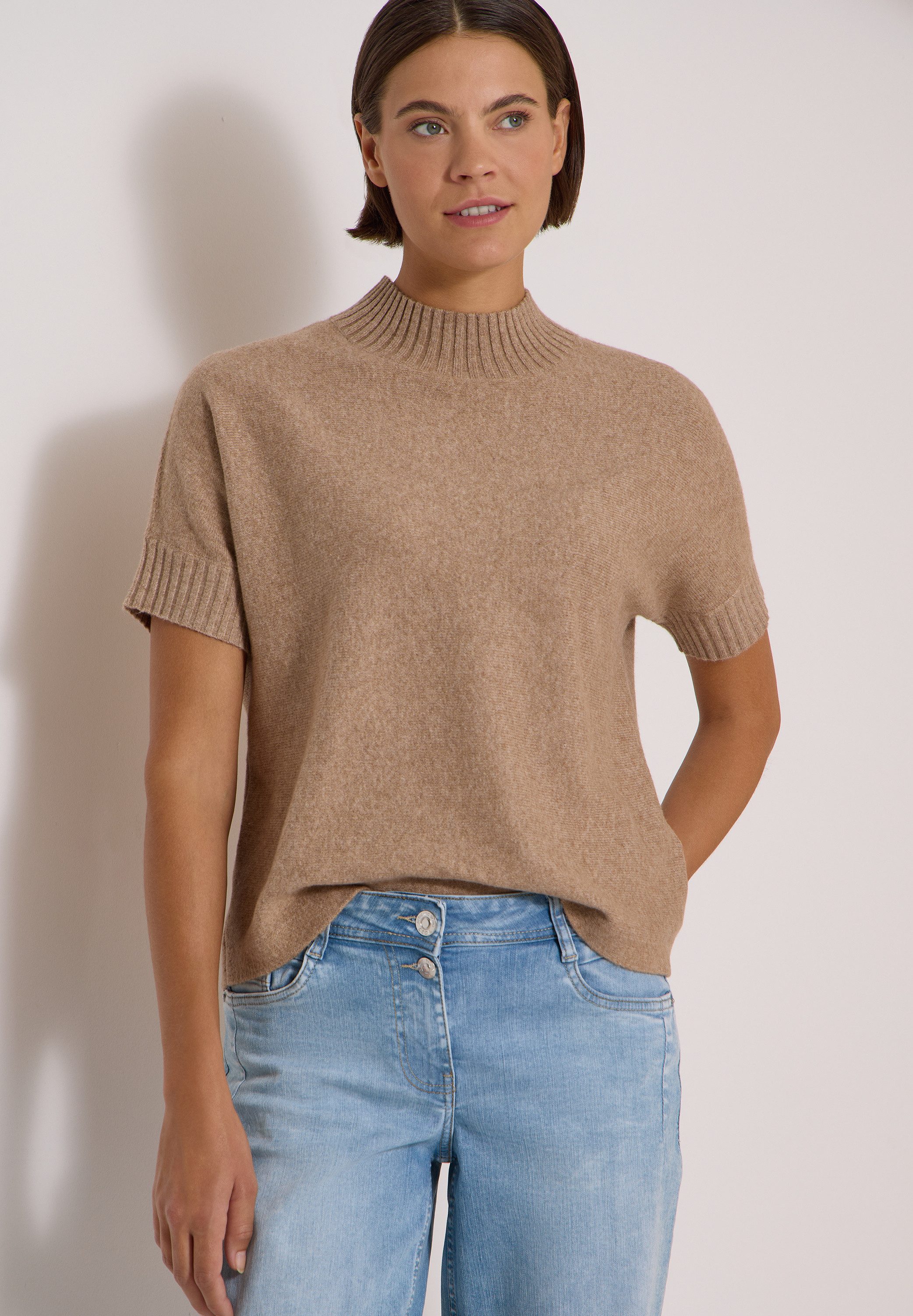 CECIL Kurzarmpullover mit Ripp-Details