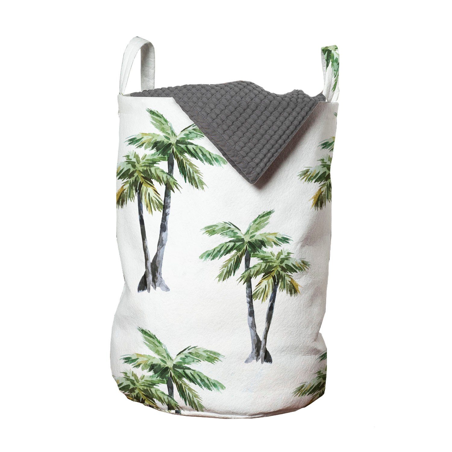 Abakuhaus Wäschesäckchen Wäschekorb mit Griffen Kordelzugverschluss für Waschsalons, Palme Aquarell-Bäume Kunst